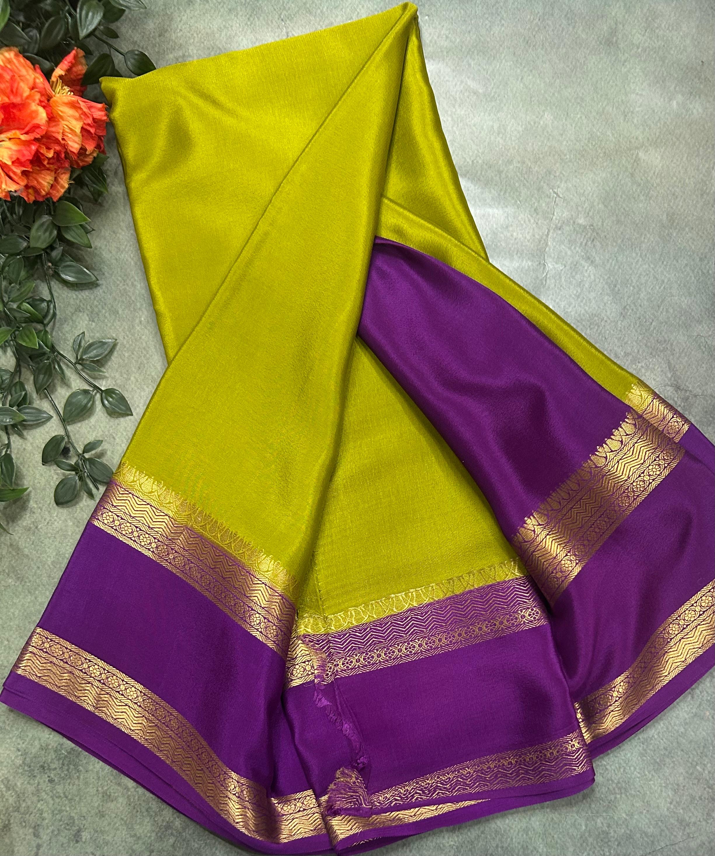 Neon bentex border pure Mysore silk 104 saree