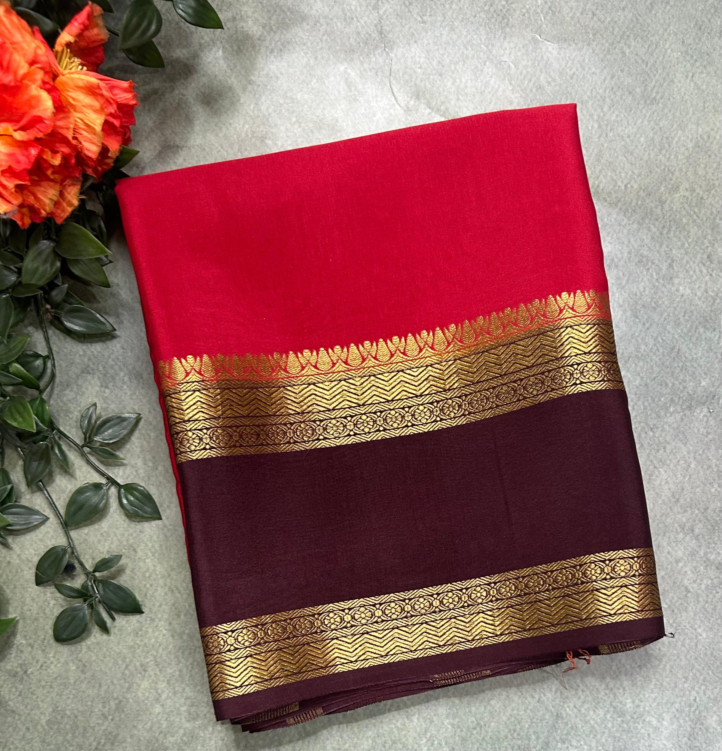 Red bentex border pure Mysore silk 104 saree