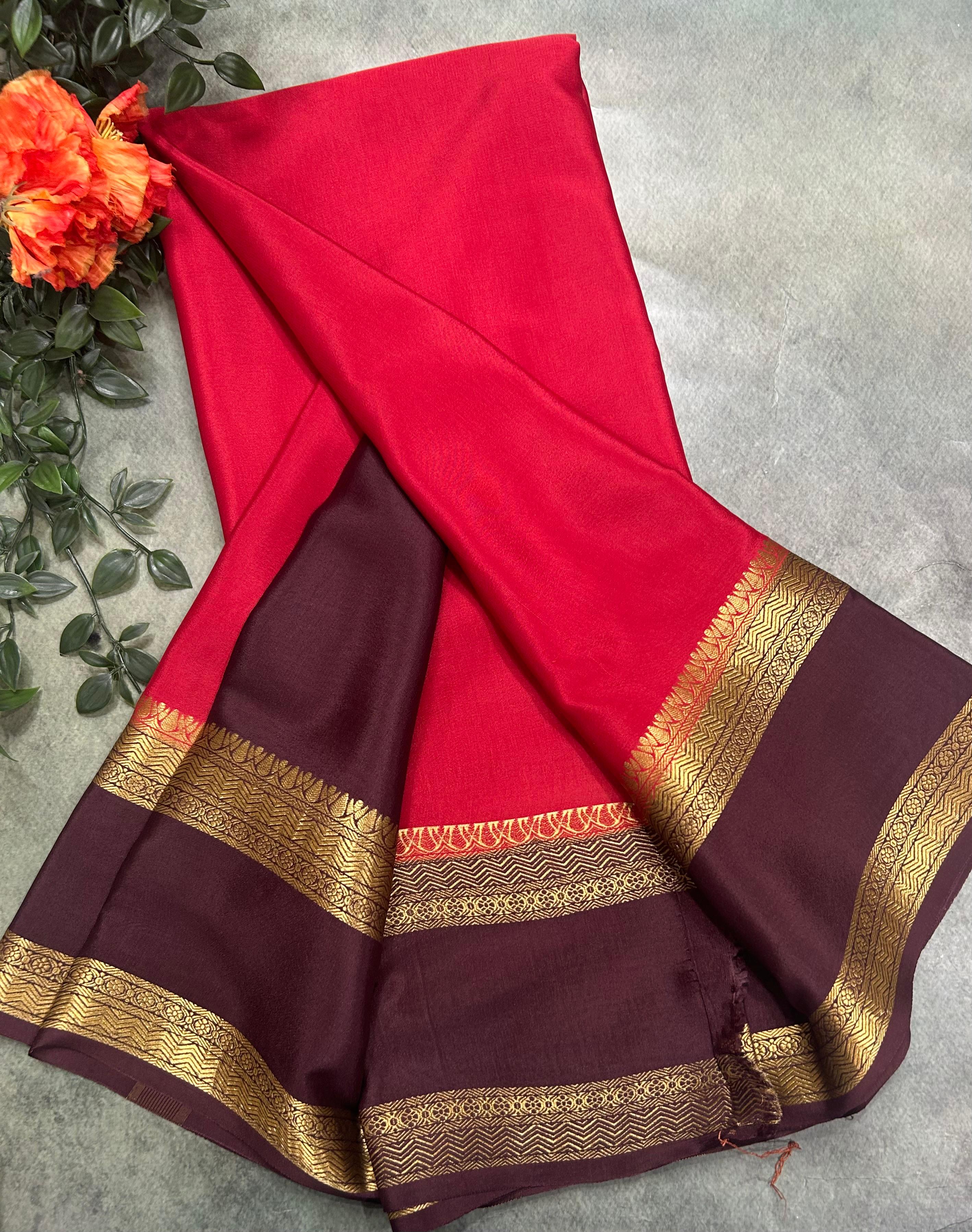 Red bentex border pure Mysore silk 104 saree