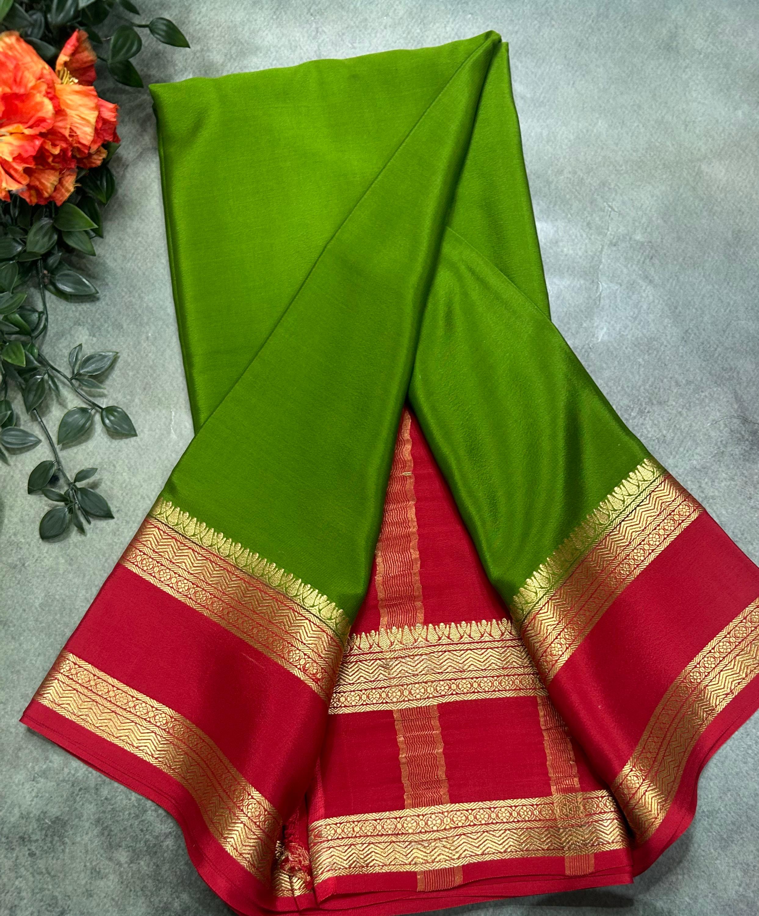 Green bentex border pure Mysore silk 104 saree