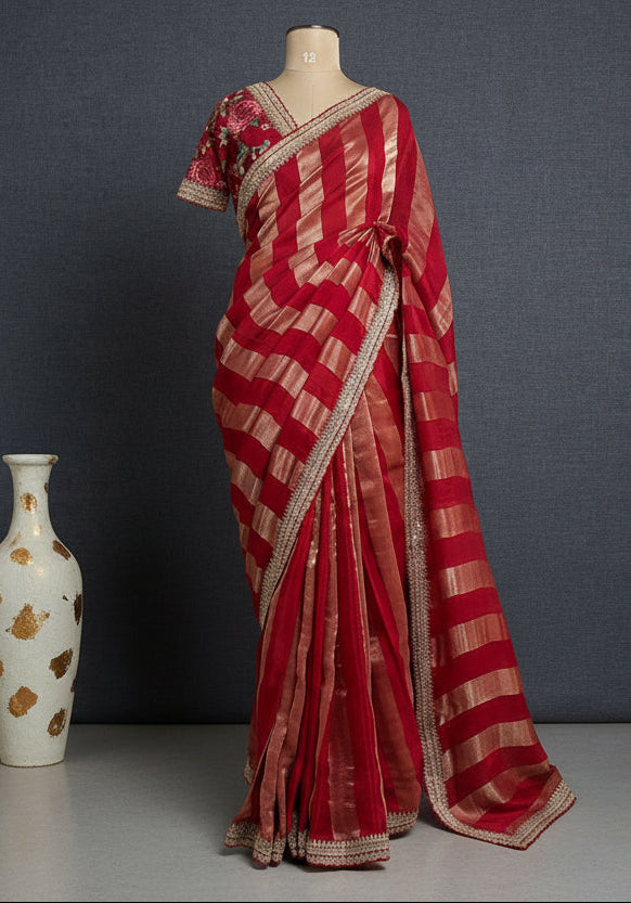 Red sabyasachi inspired party wear 104 scallop border saree