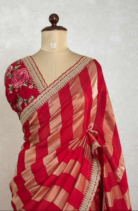 Red sabyasachi inspired party wear 104 scallop border saree