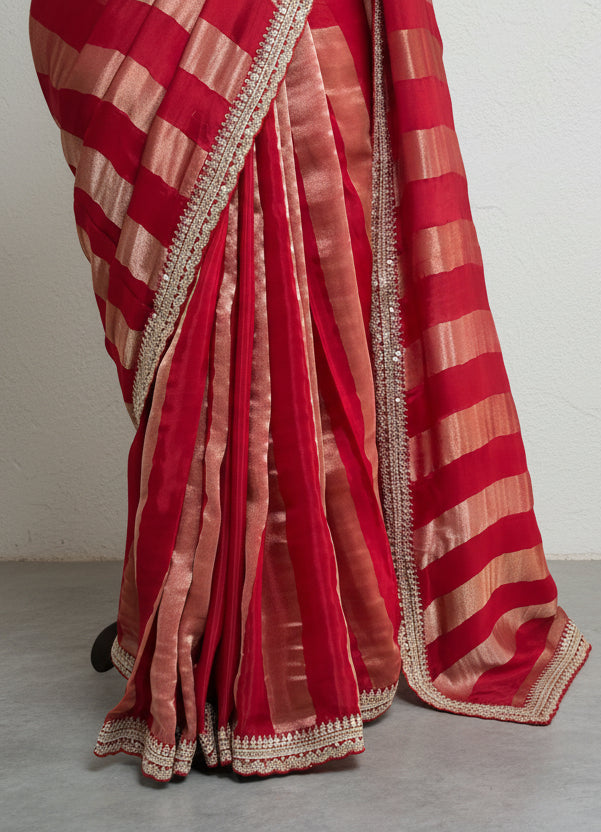 Red sabyasachi inspired party wear 104 scallop border saree