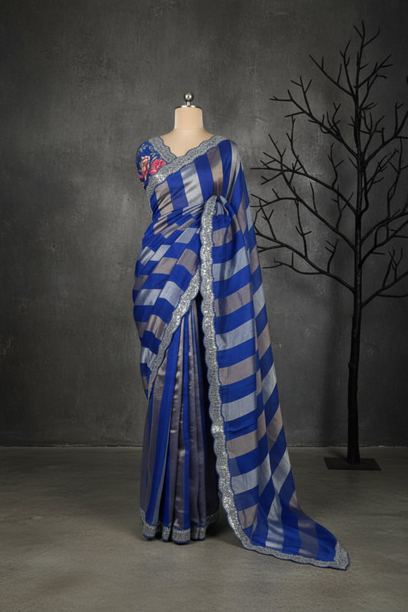 Blue sabyasachi inspired party wear 104 scallop border saree