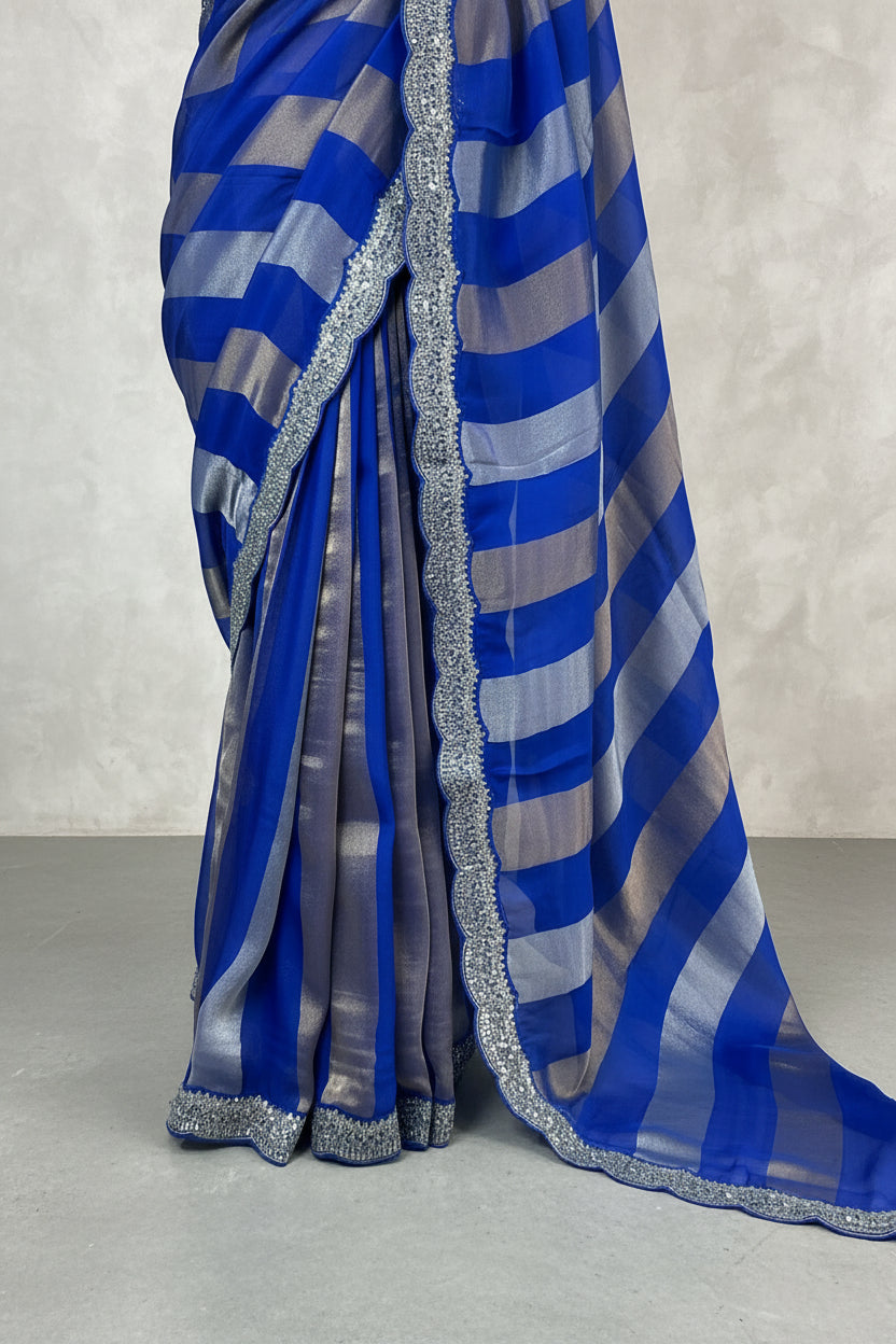Blue sabyasachi inspired party wear 104 scallop border saree