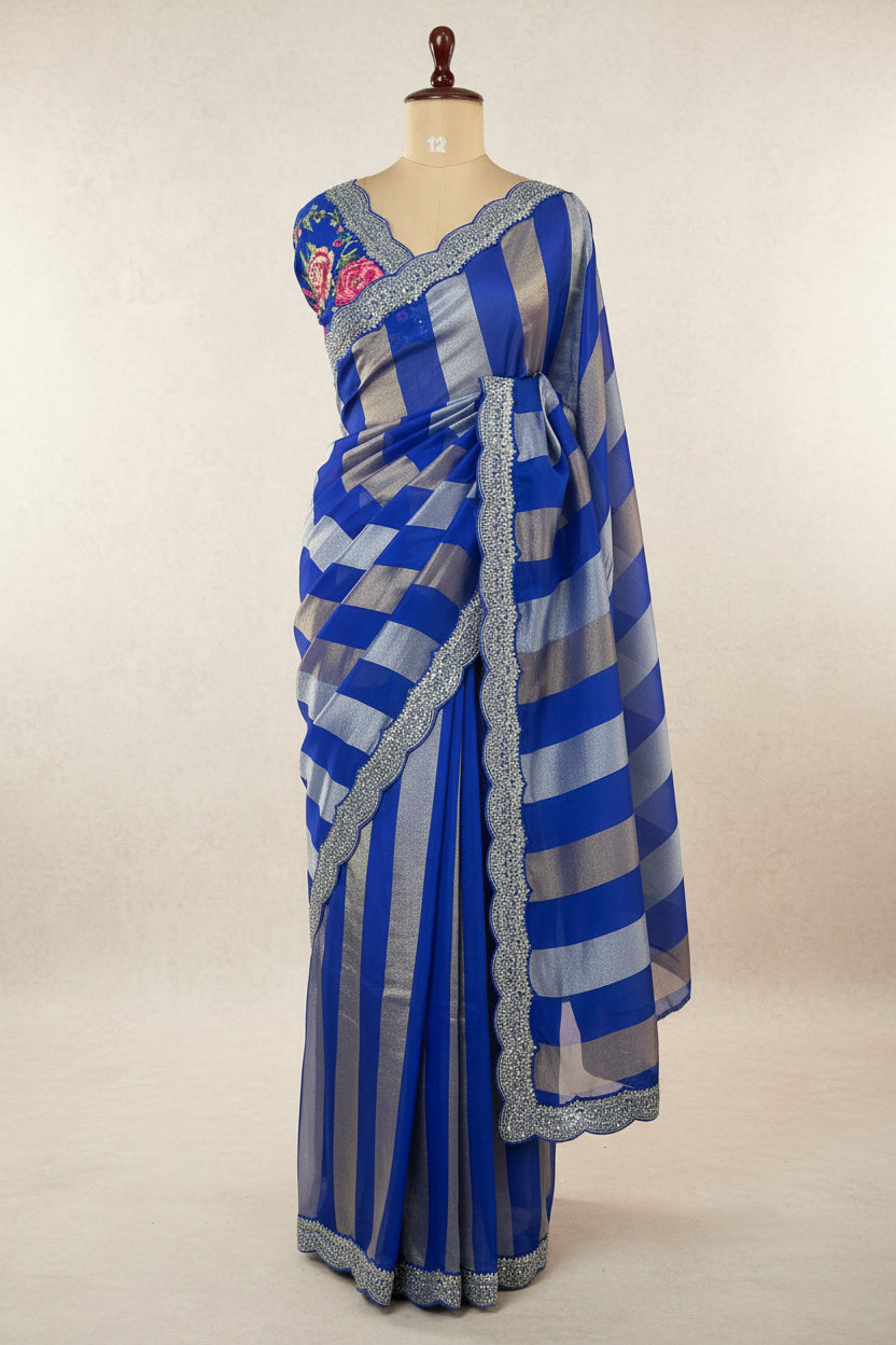 Blue sabyasachi inspired party wear 104 scallop border saree