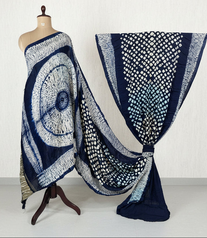 Dark navy blue Bandhini 104 saree