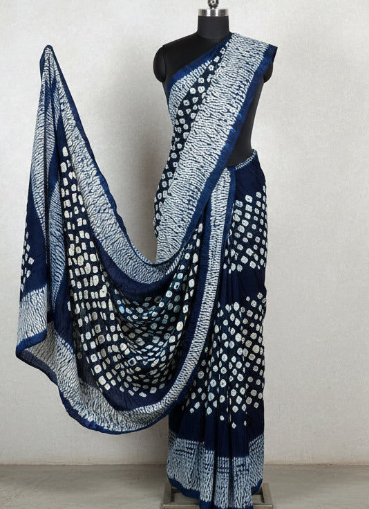 Dark navy blue Bandhini 104 saree