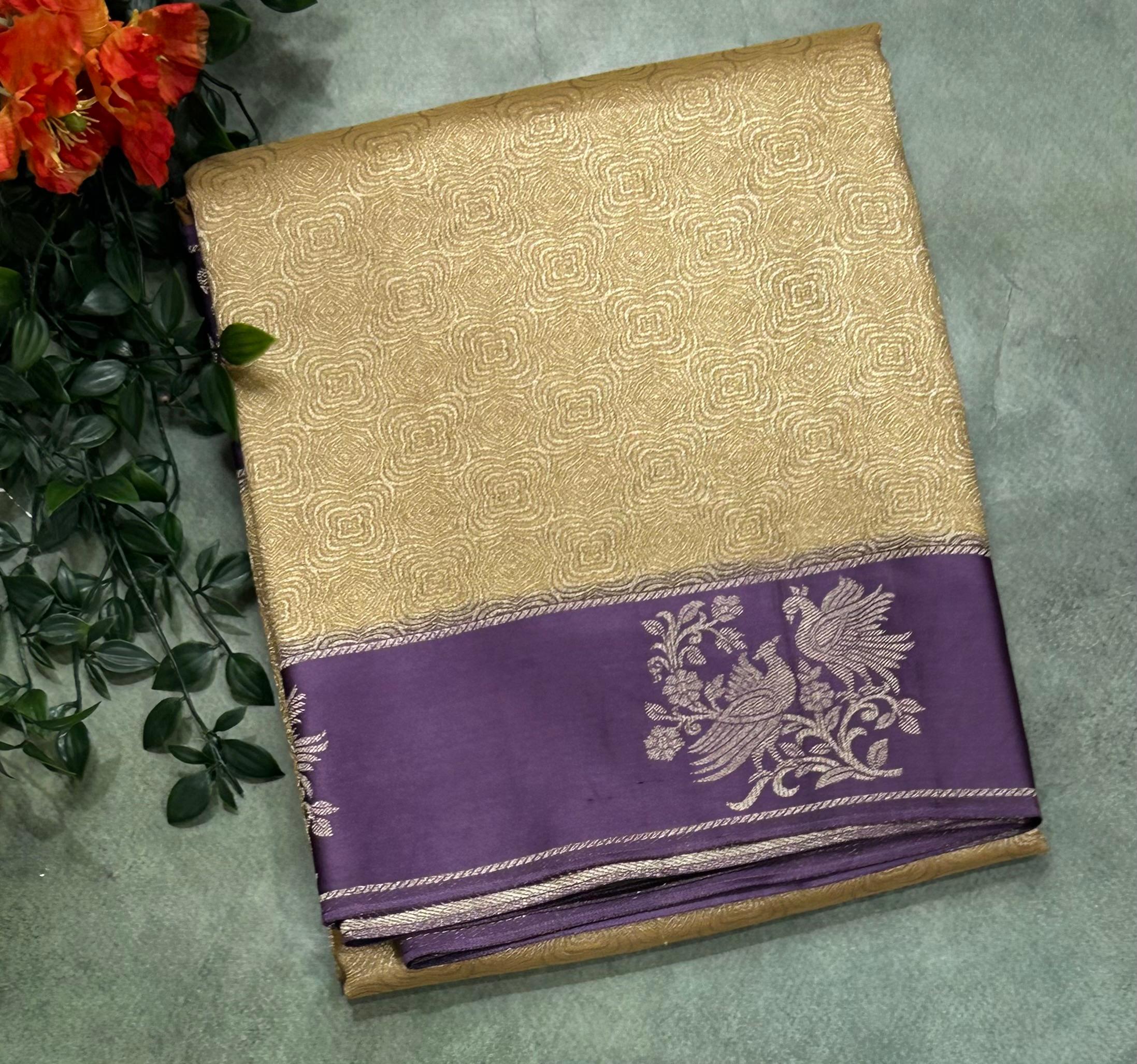 Golden satin border brocade semi tissue 104 saree