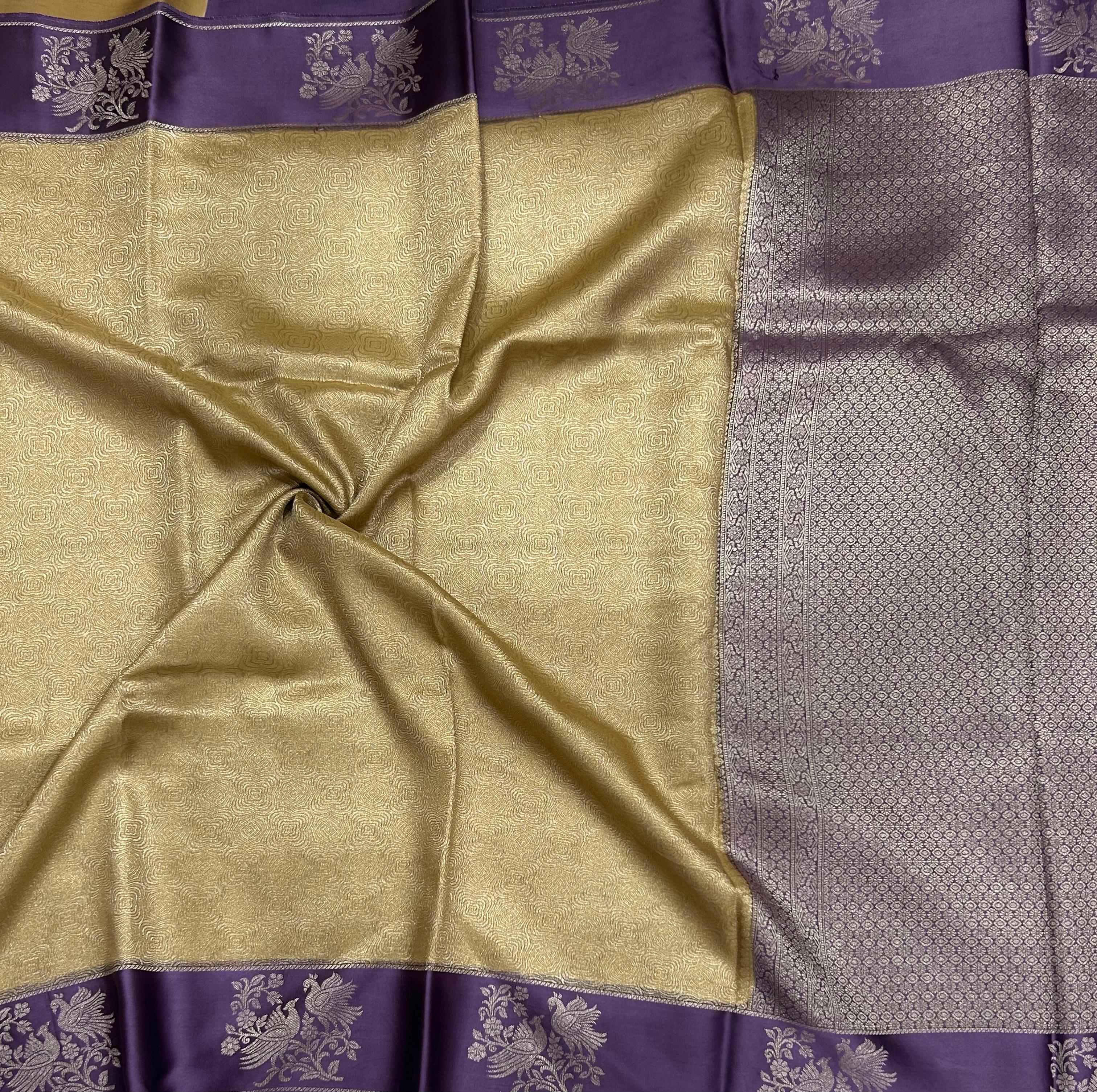 Golden satin border brocade semi tissue 104 saree