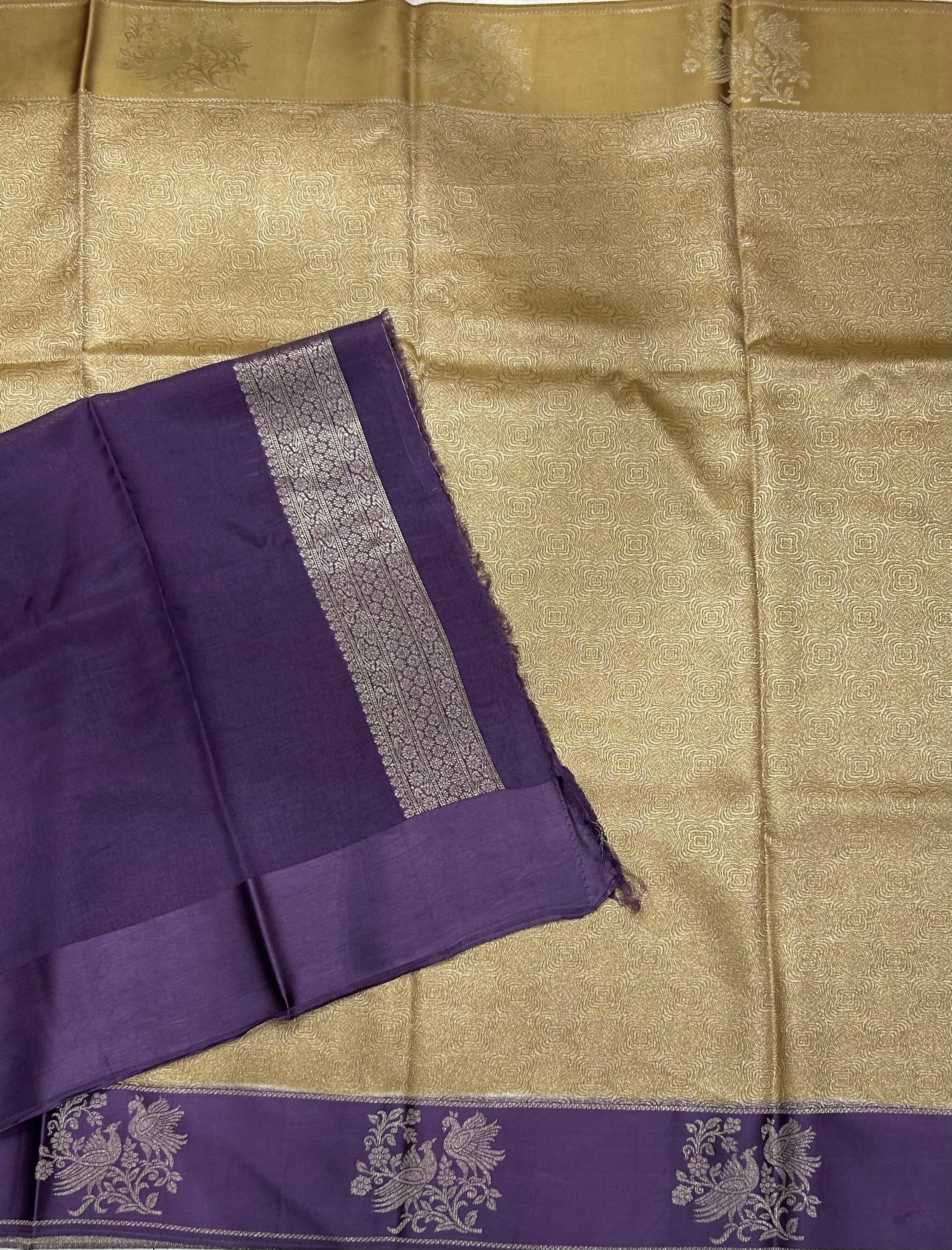 Golden satin border brocade semi tissue 104 saree
