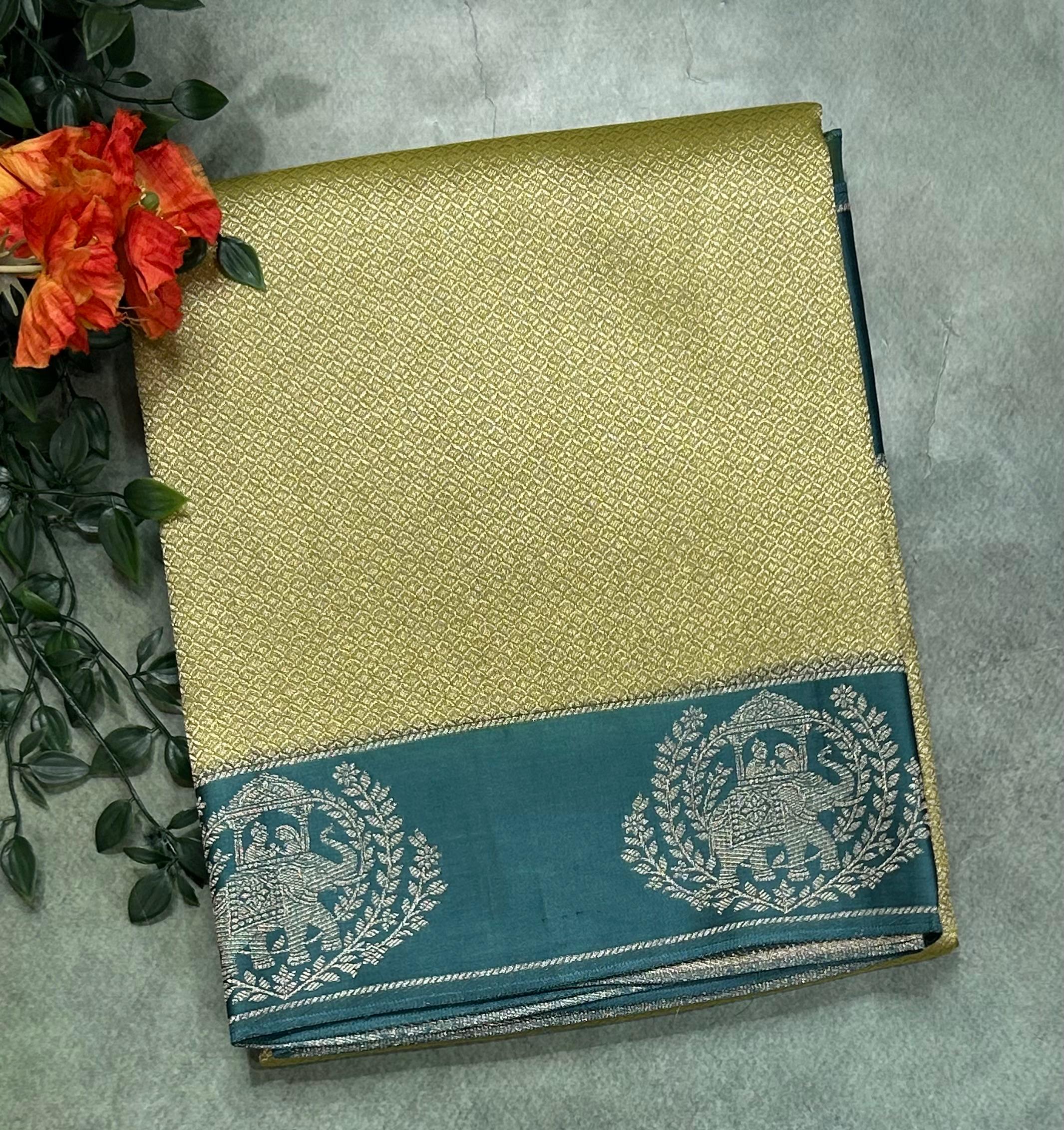 Mehendi green satin border brocade semi tissue 104 saree