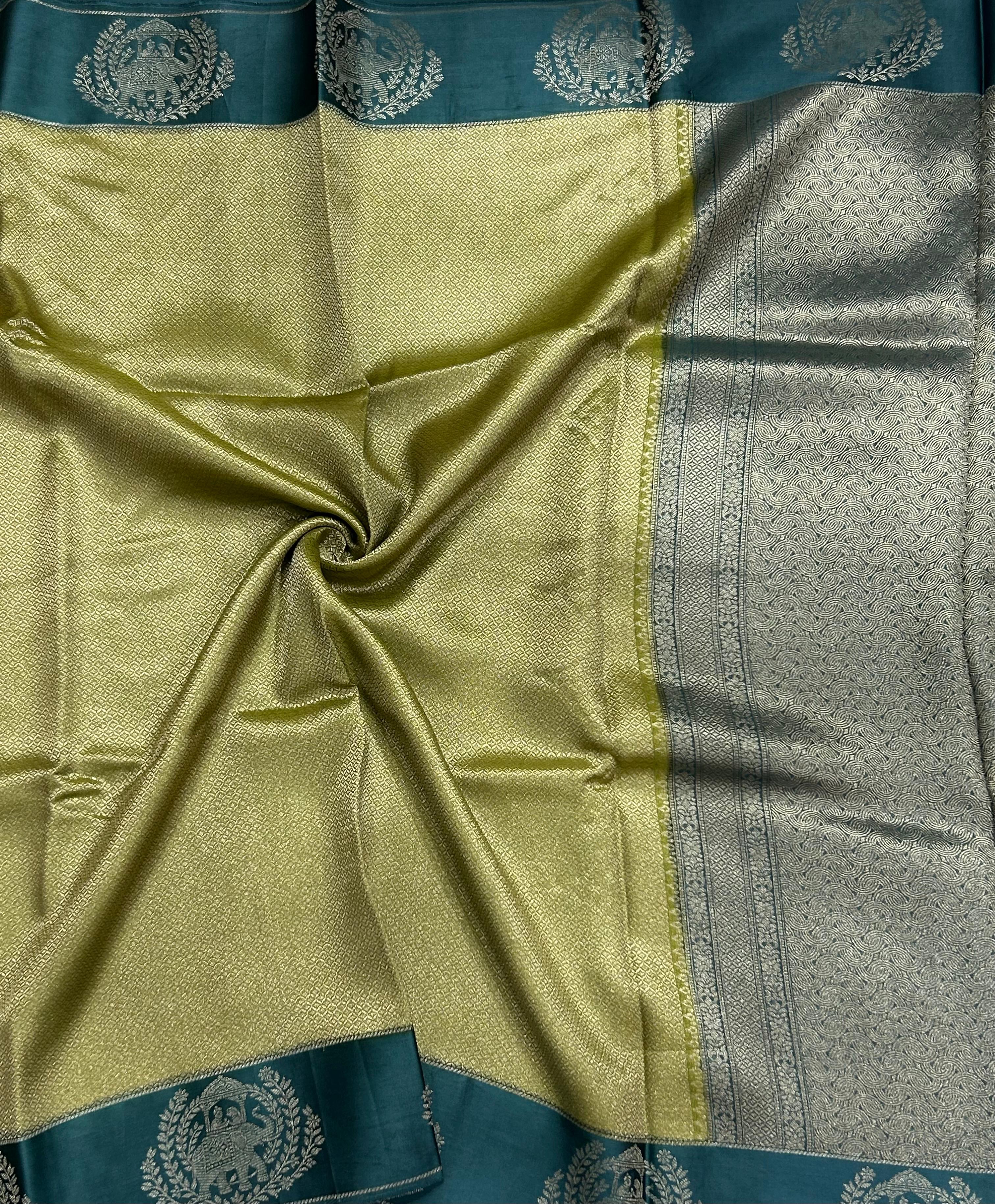 Mehendi green satin border brocade semi tissue 104 saree