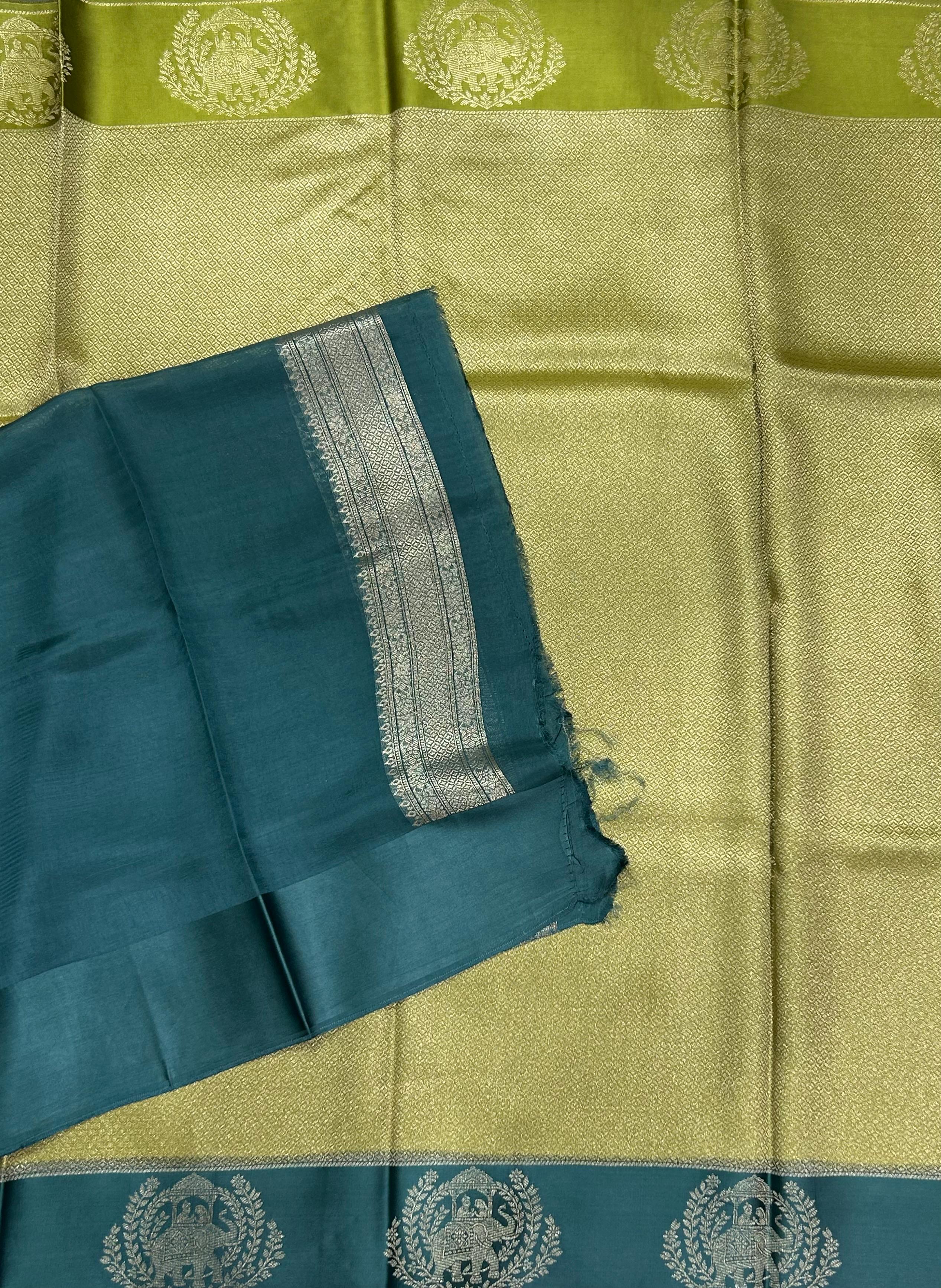 Mehendi green satin border brocade semi tissue 104 saree