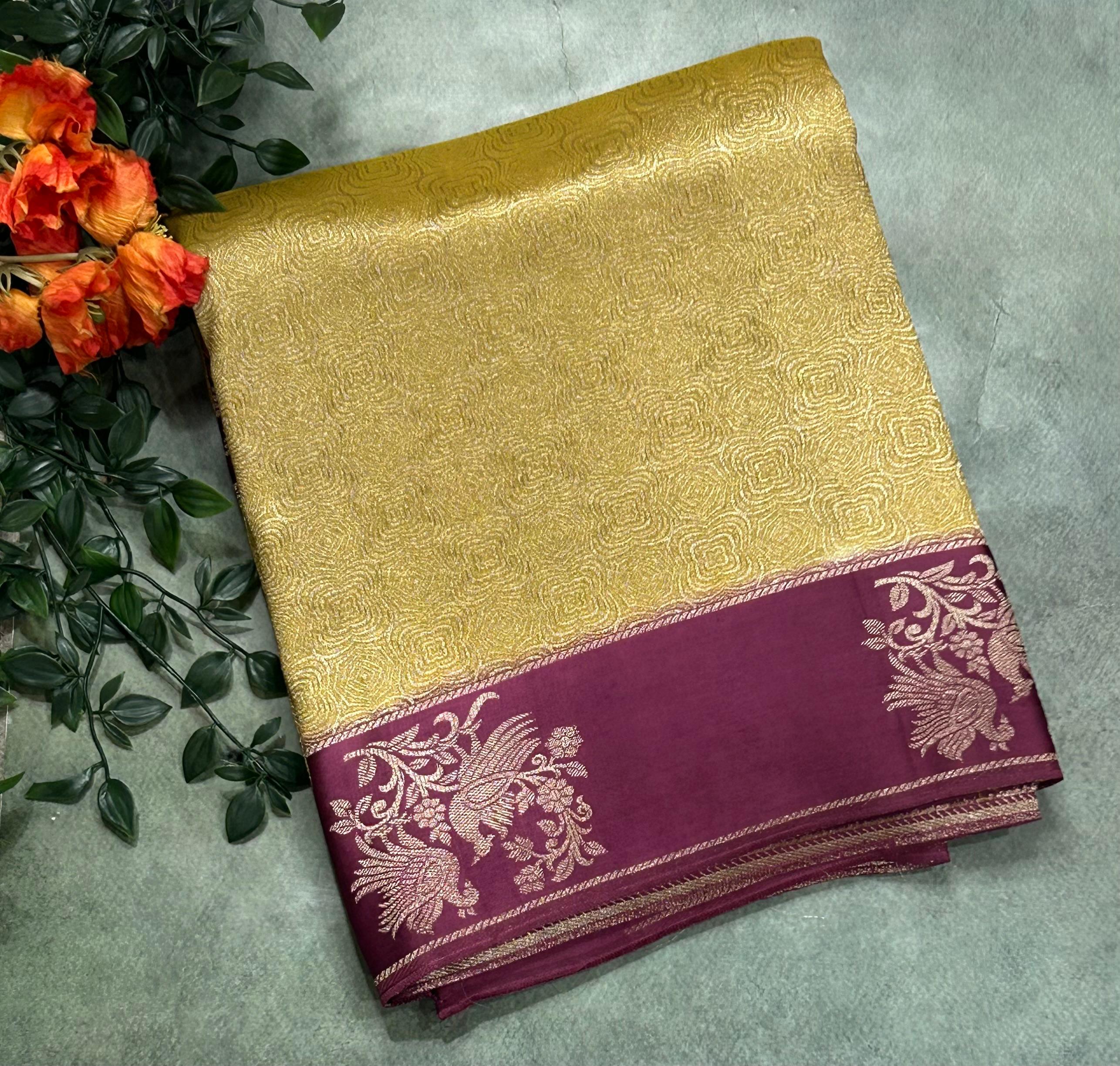 Golden satin border brocade semi tissue 104 saree