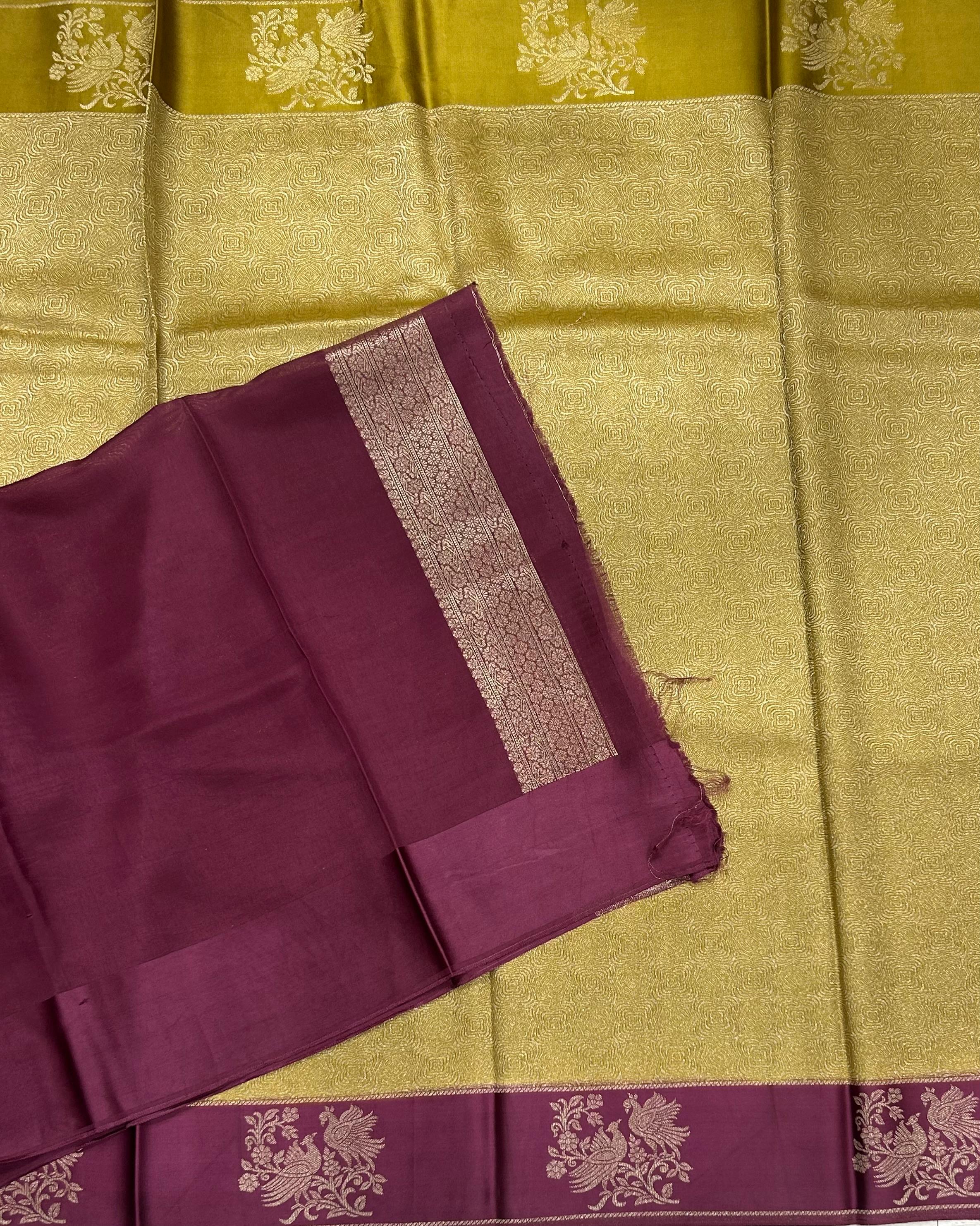 Golden satin border brocade semi tissue 104 saree