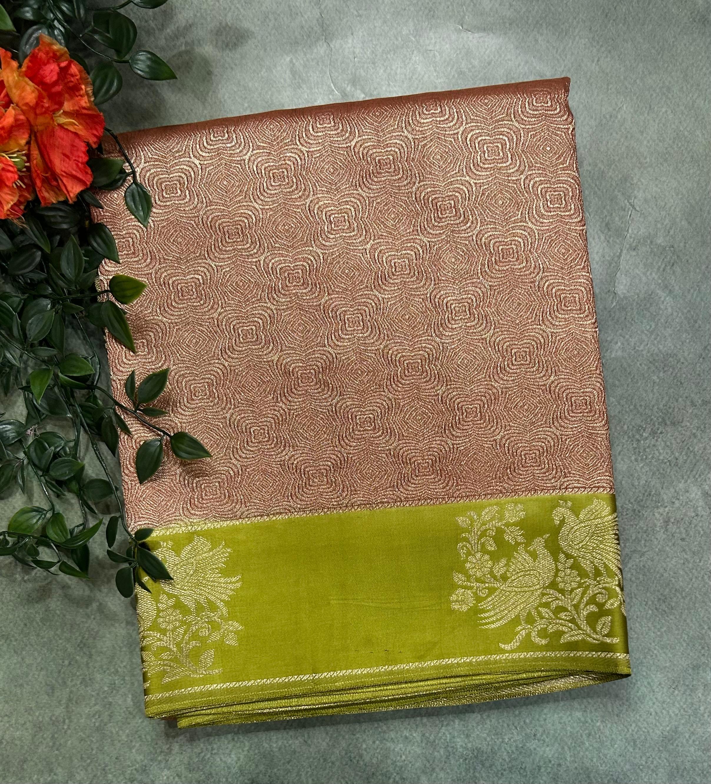 Red satin border brocade semi tissue 104 saree