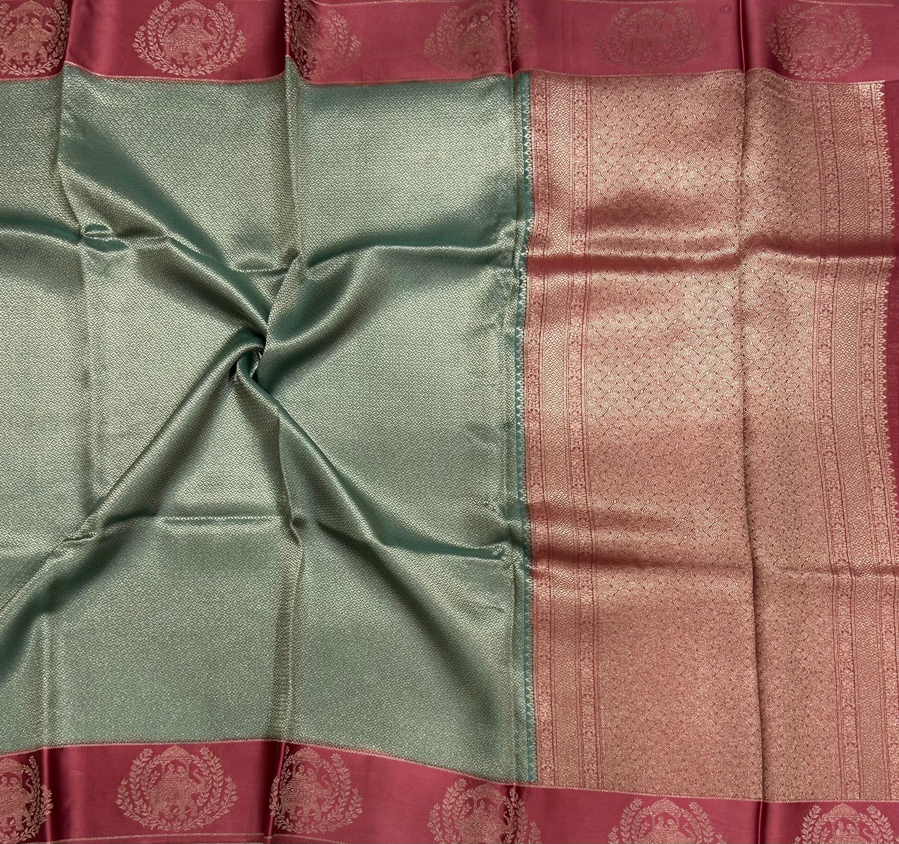 Light rama green satin border brocade semi tissue 104 saree