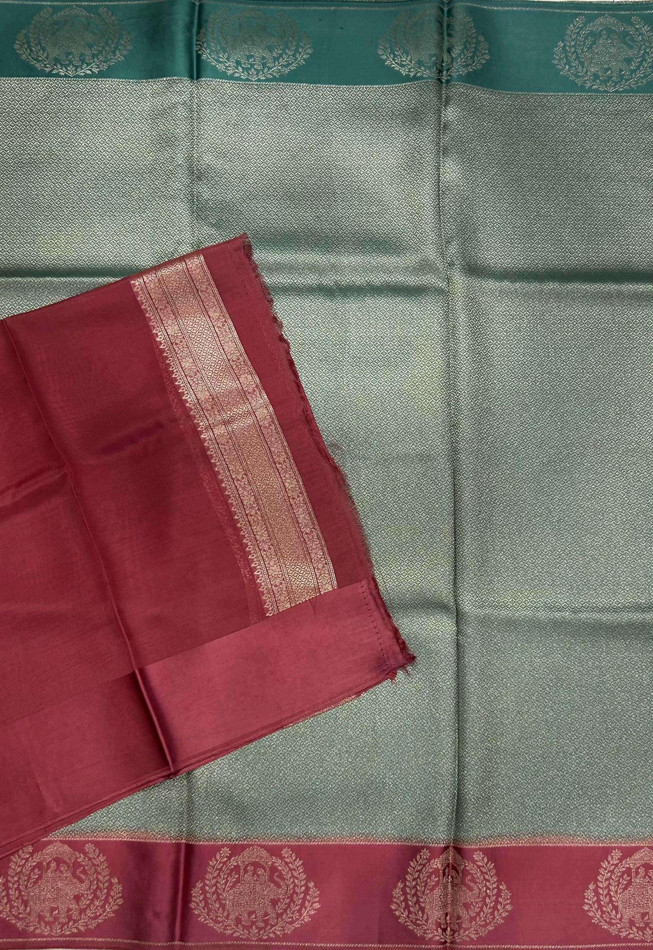 Light rama green satin border brocade semi tissue 104 saree