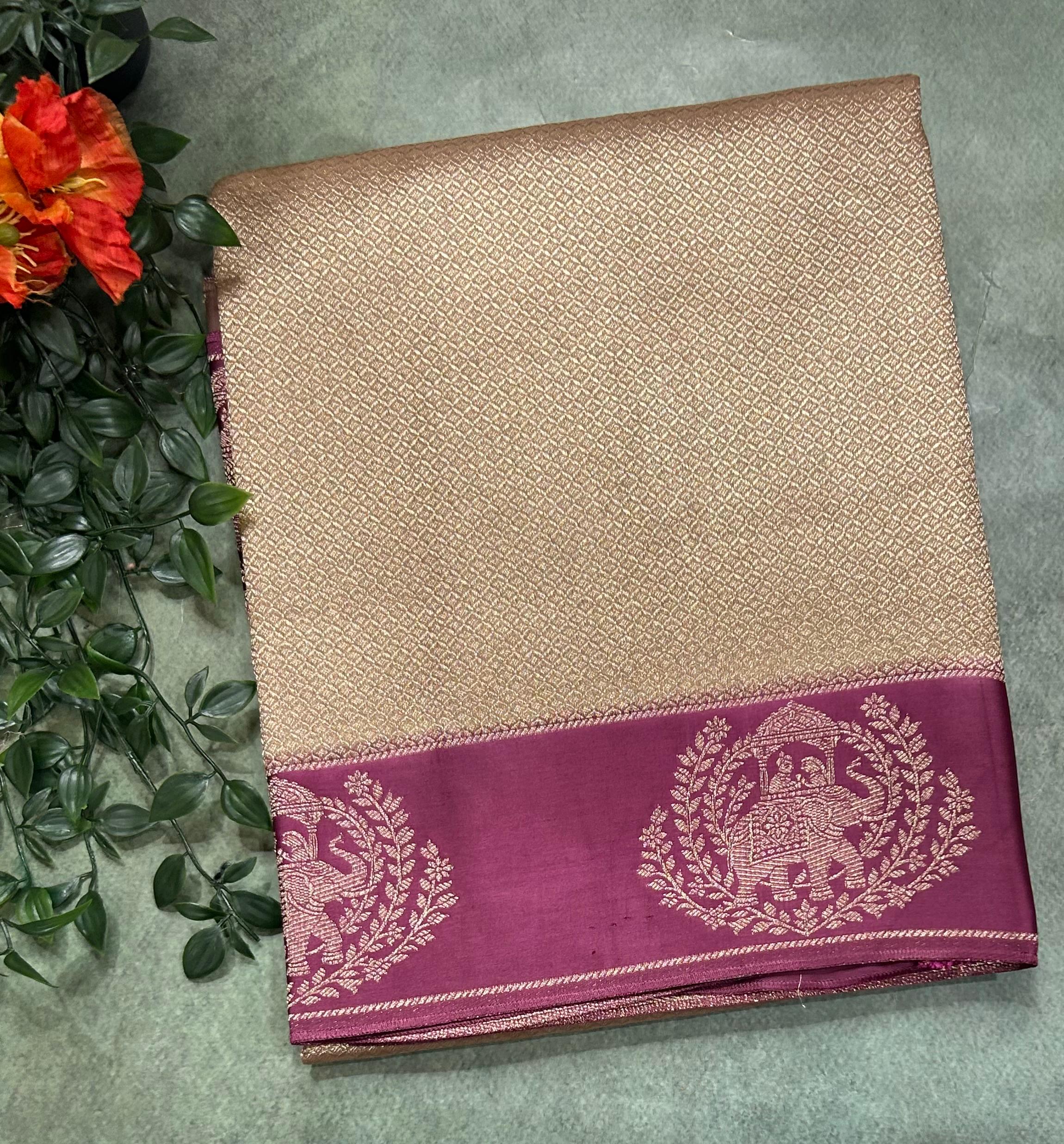 Golden satin border brocade semi tissue 104 saree