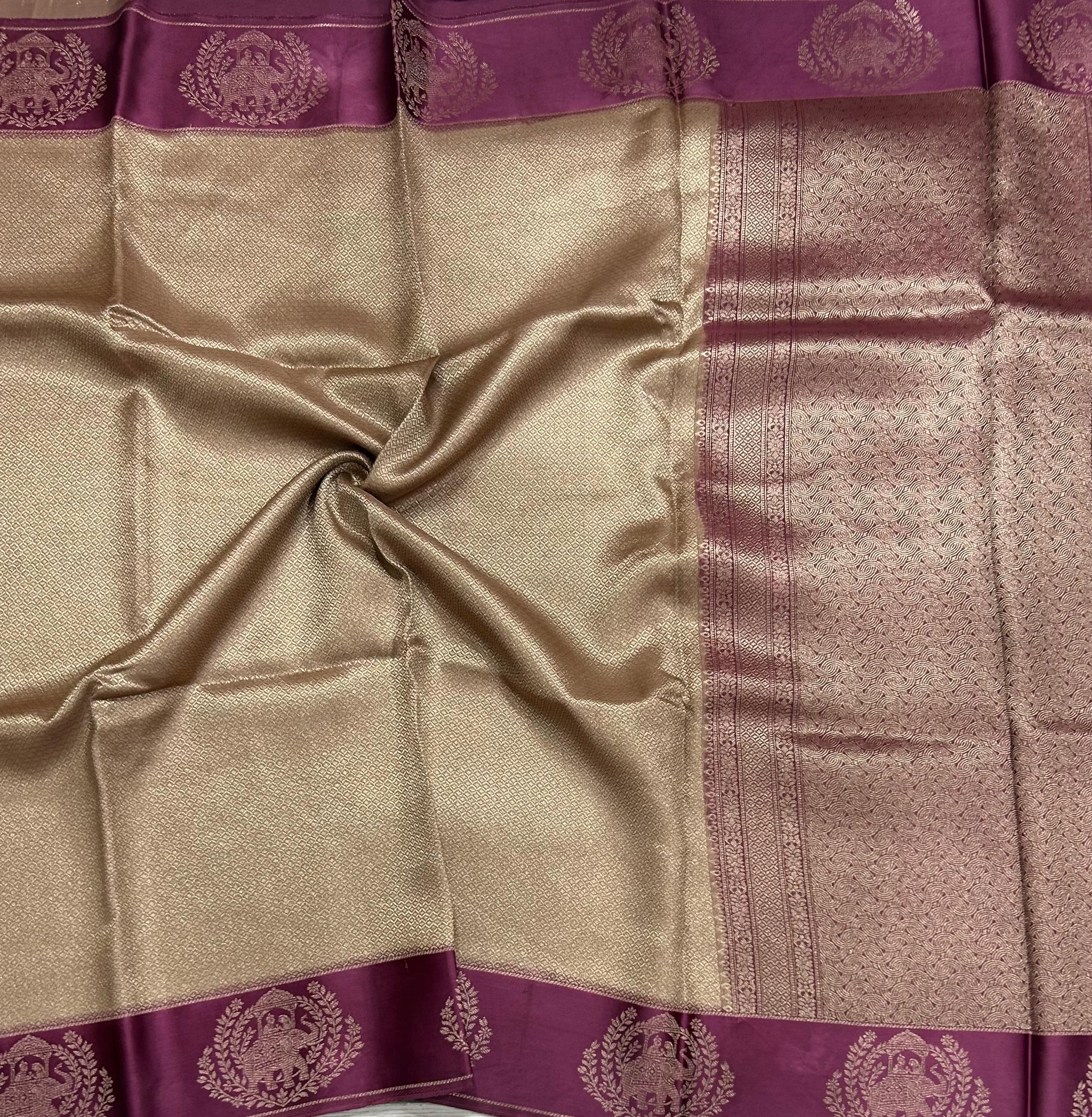 Golden satin border brocade semi tissue 104 saree