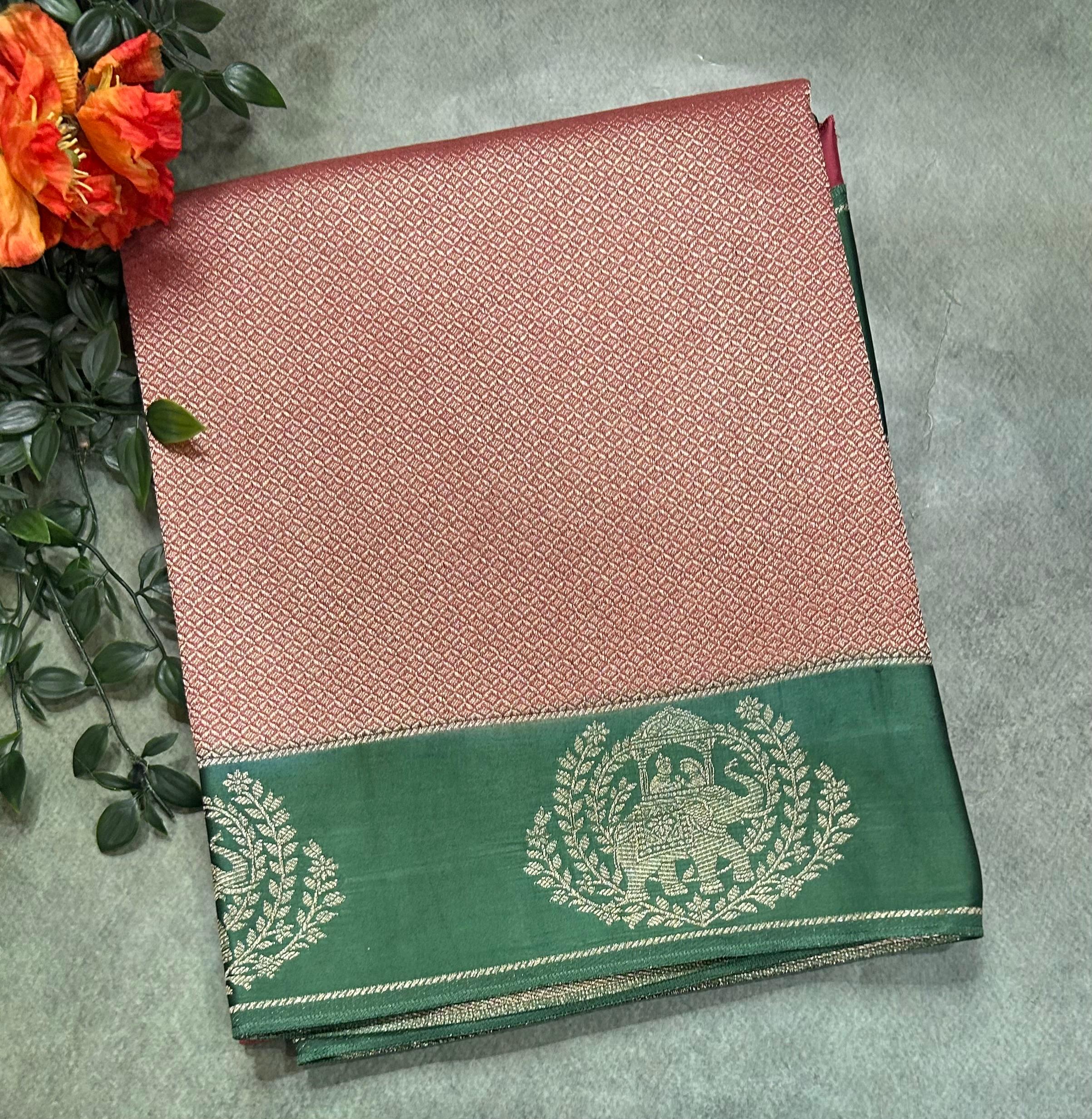 Red satin border brocade semi tissue 104 saree