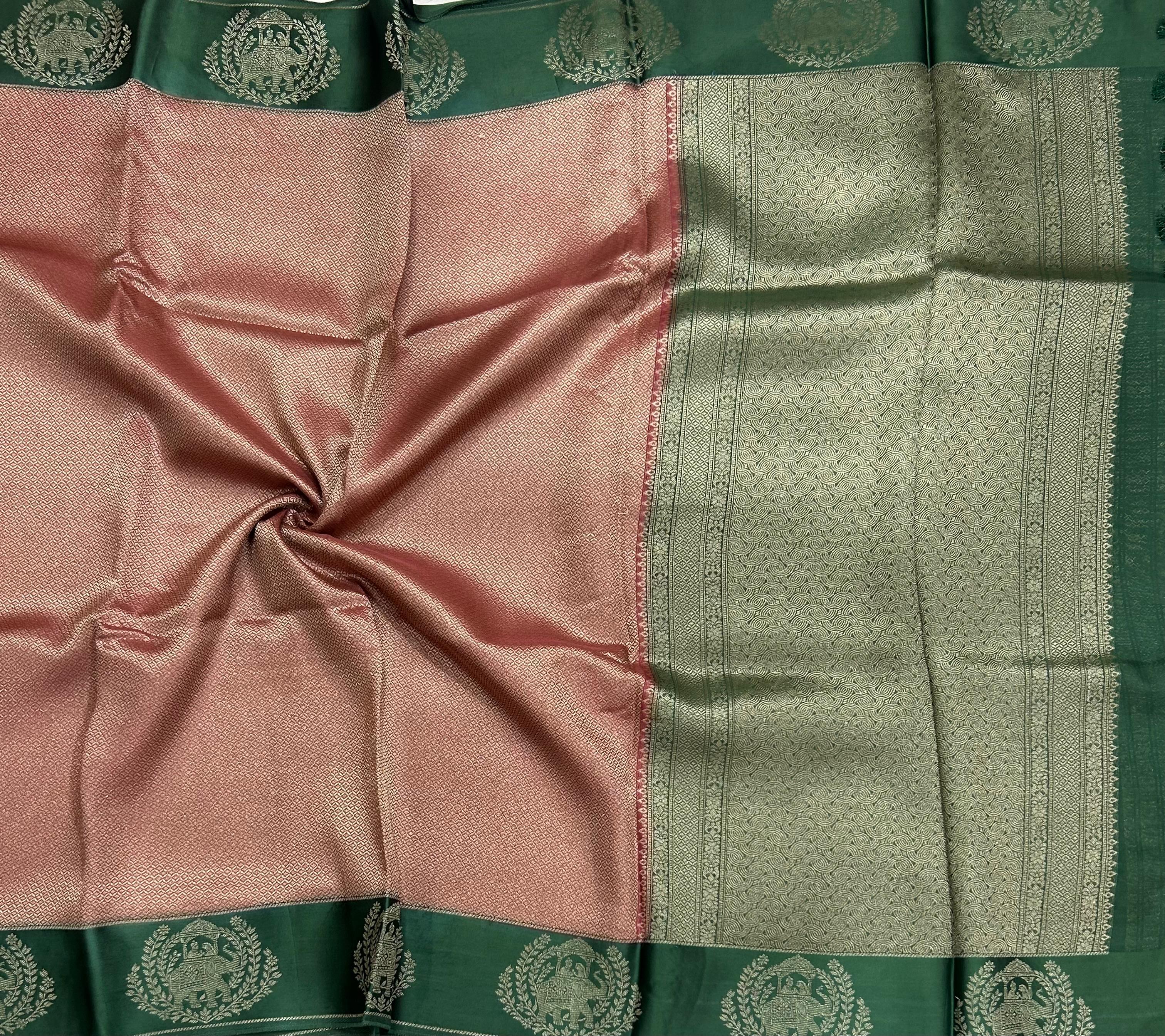 Red satin border brocade semi tissue 104 saree