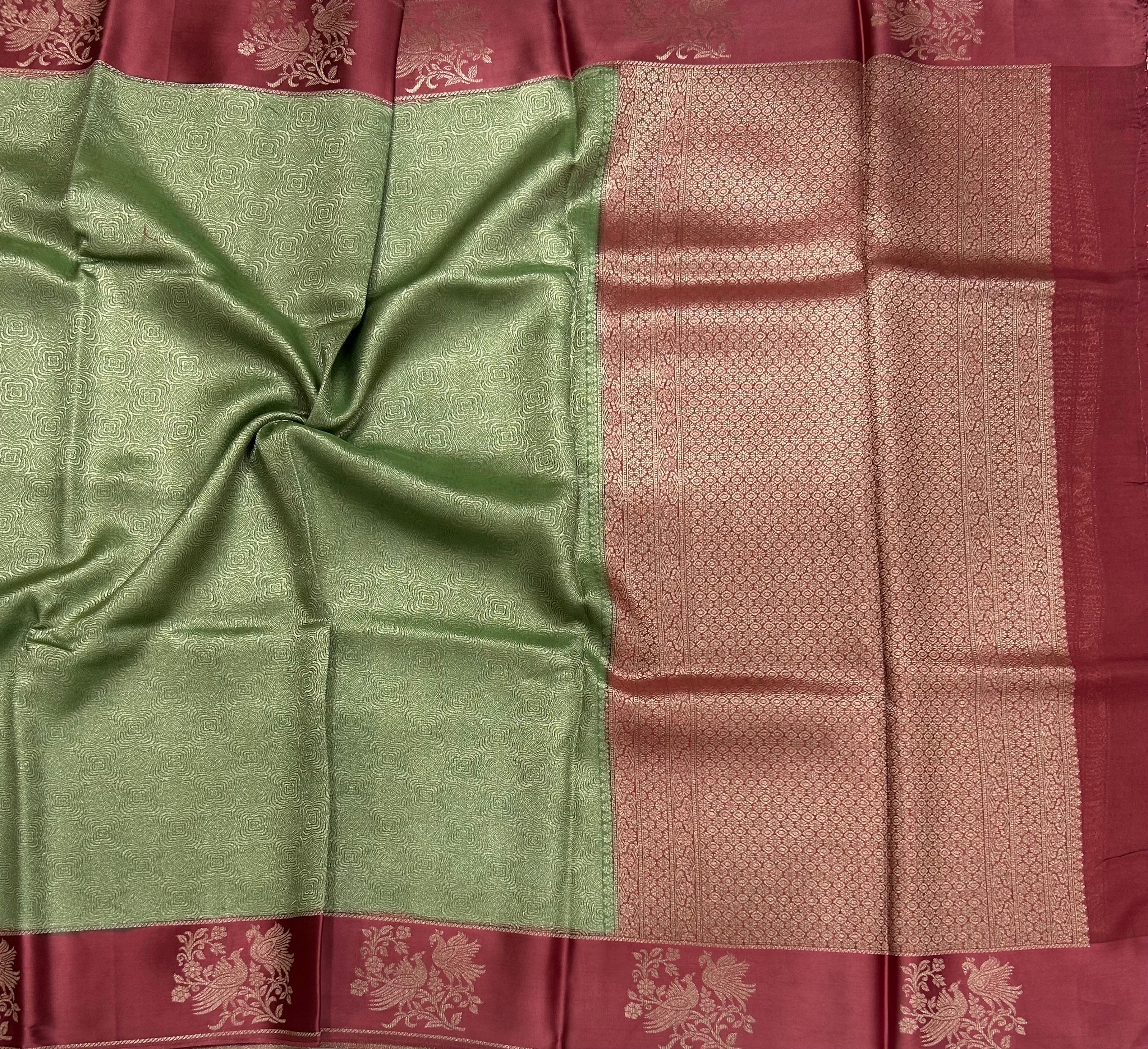 Pastel green satin border brocade semi tissue 104 saree