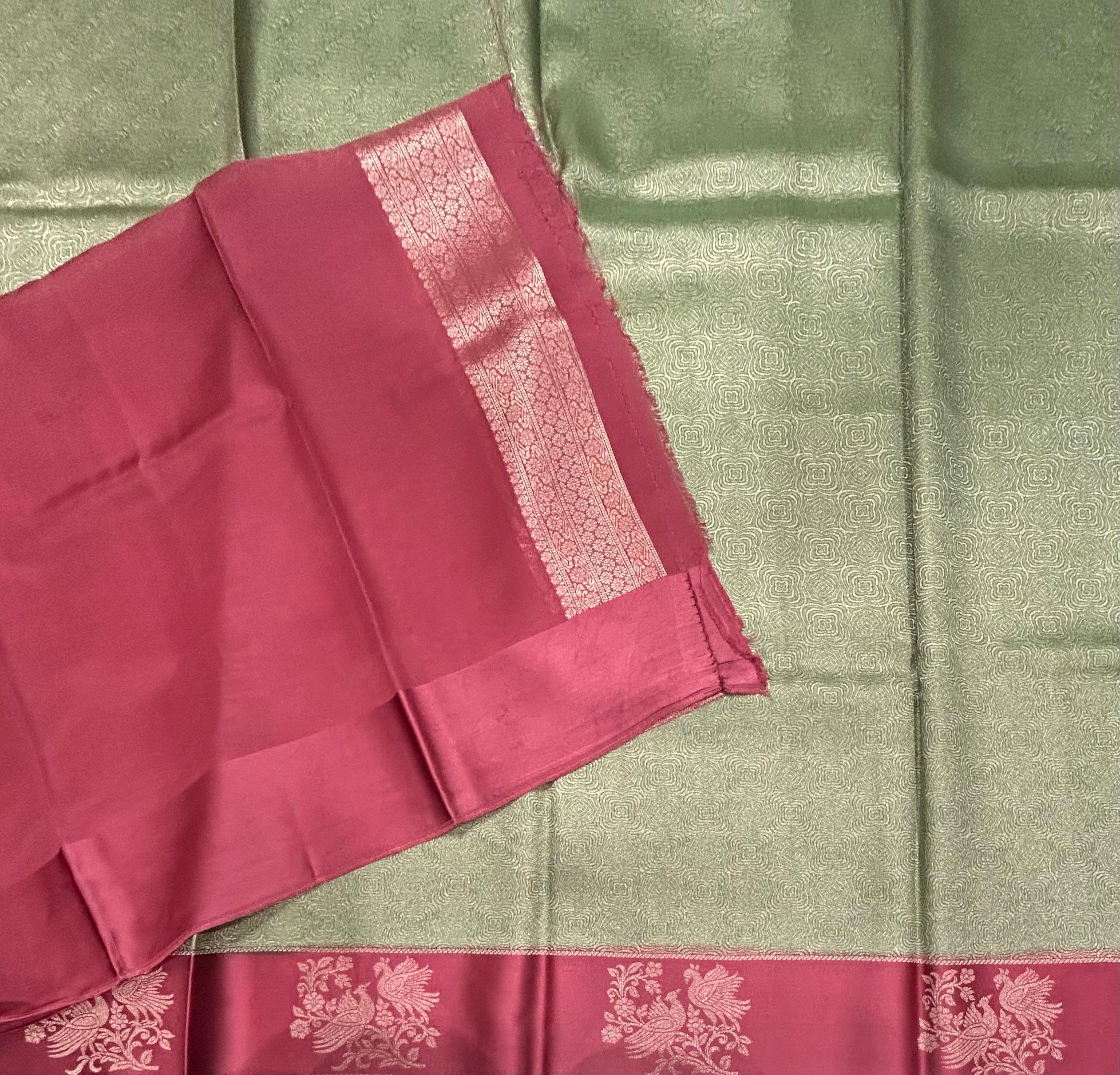 Pastel green satin border brocade semi tissue 104 saree