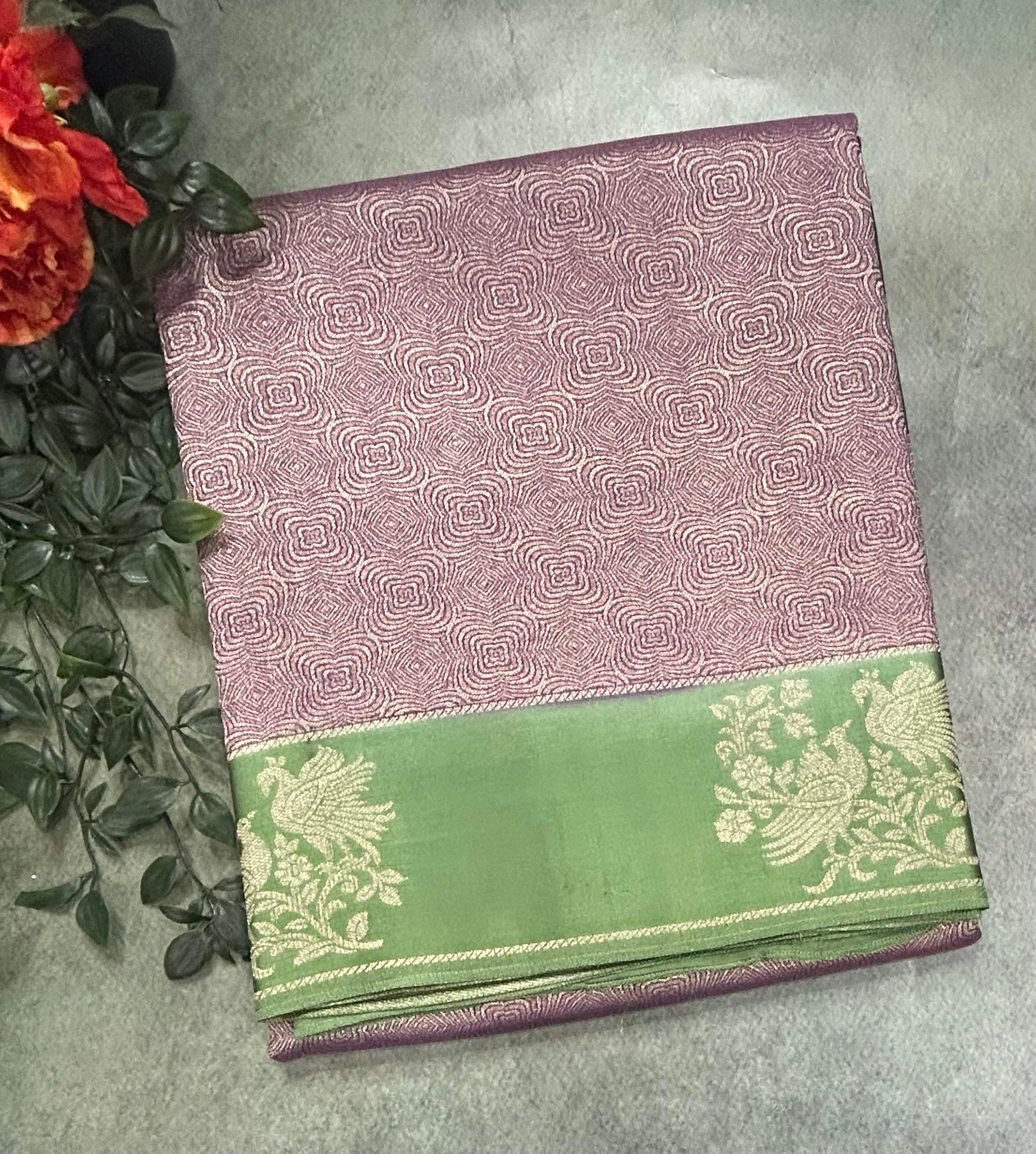 Purple satin border brocade semi tissue 104 saree