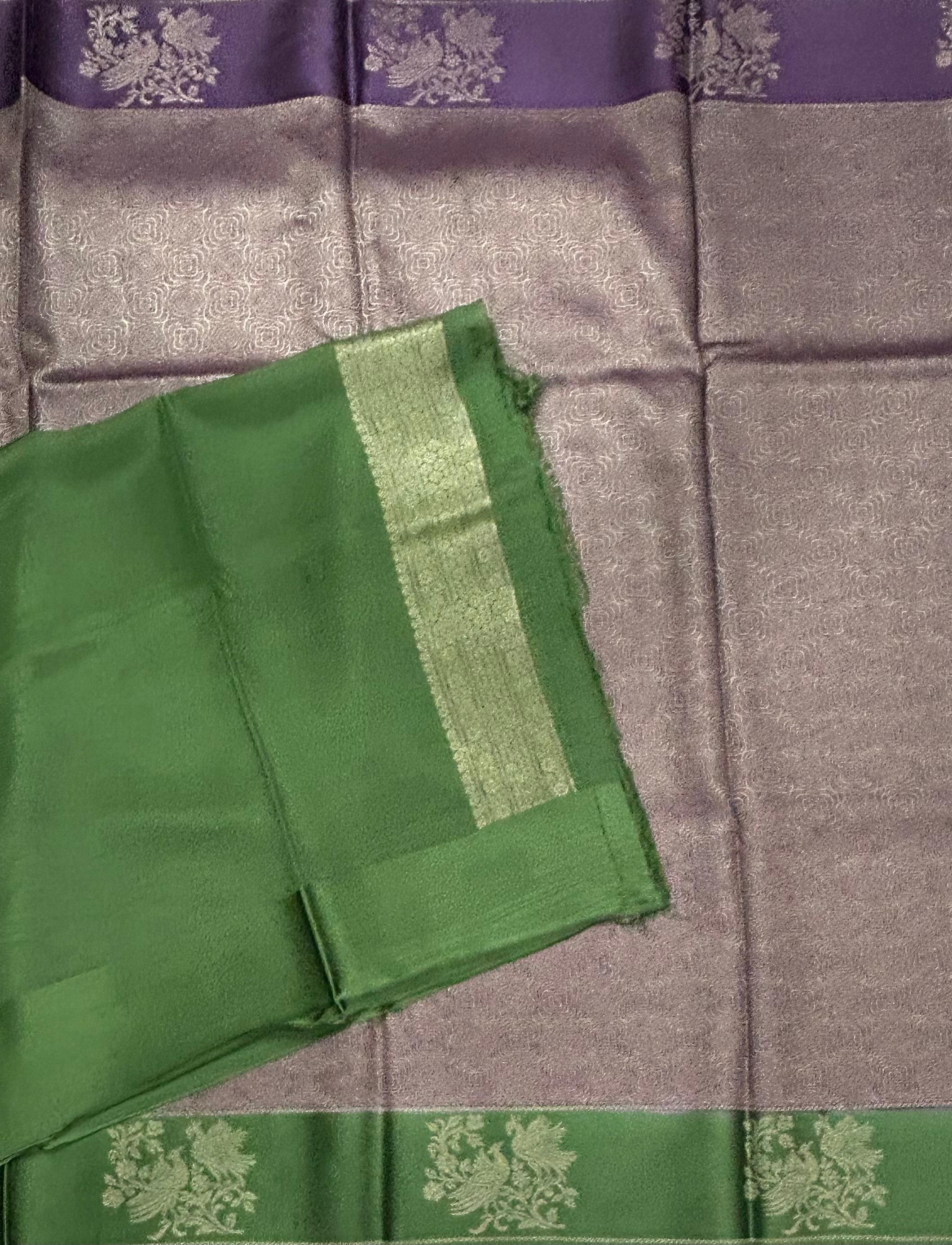 Purple satin border brocade semi tissue 104 saree
