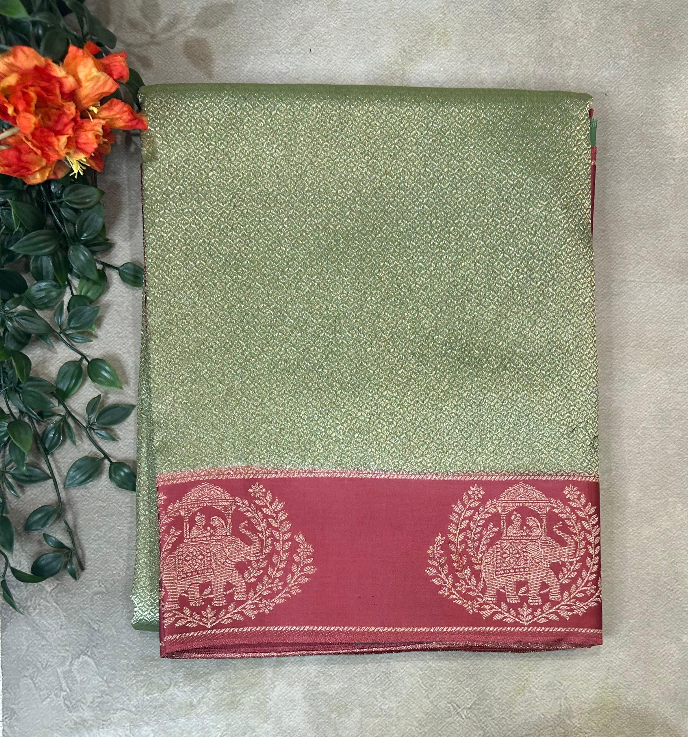 Green satin border brocade semi tissue 104 saree