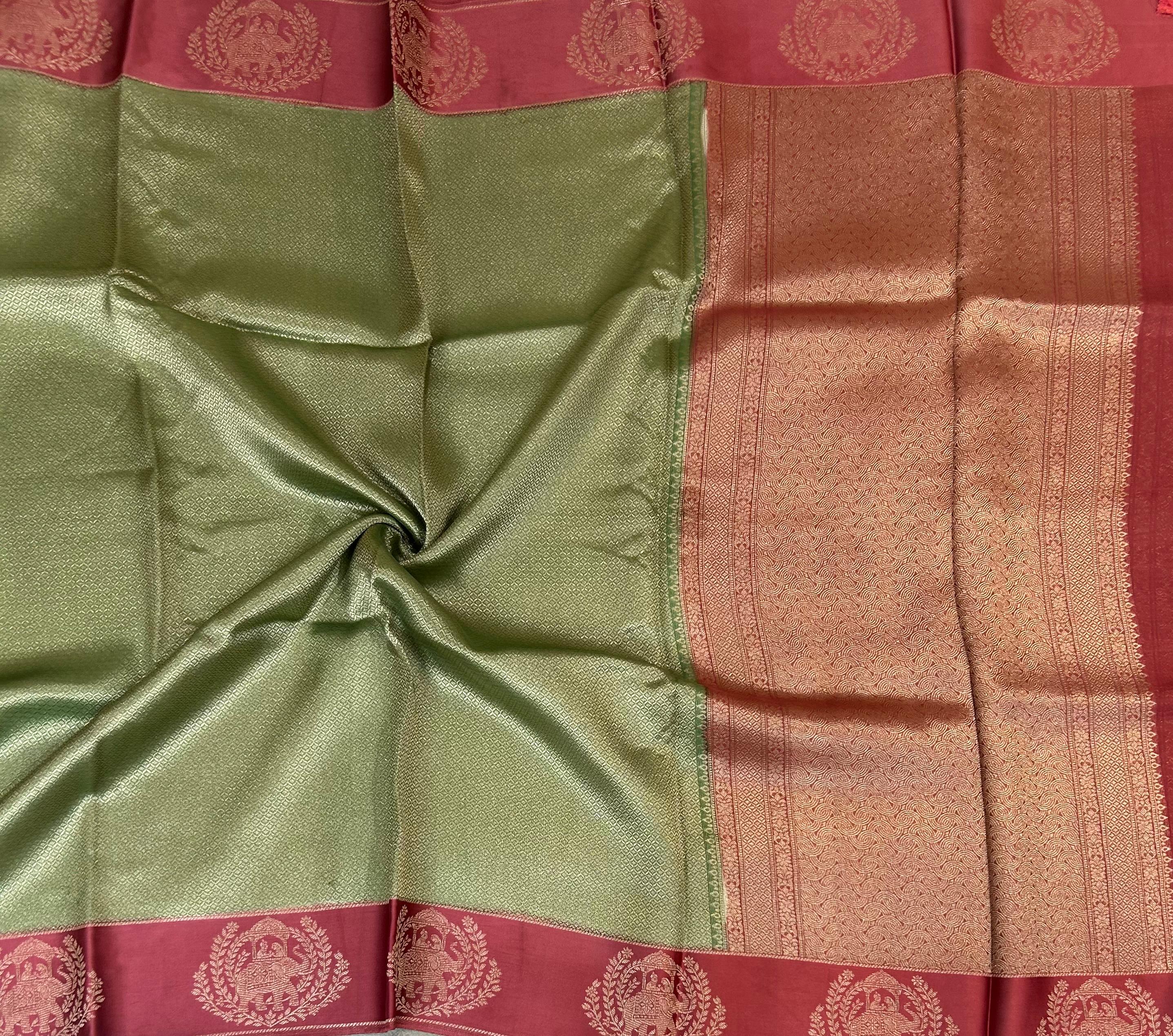 Green satin border brocade semi tissue 104 saree
