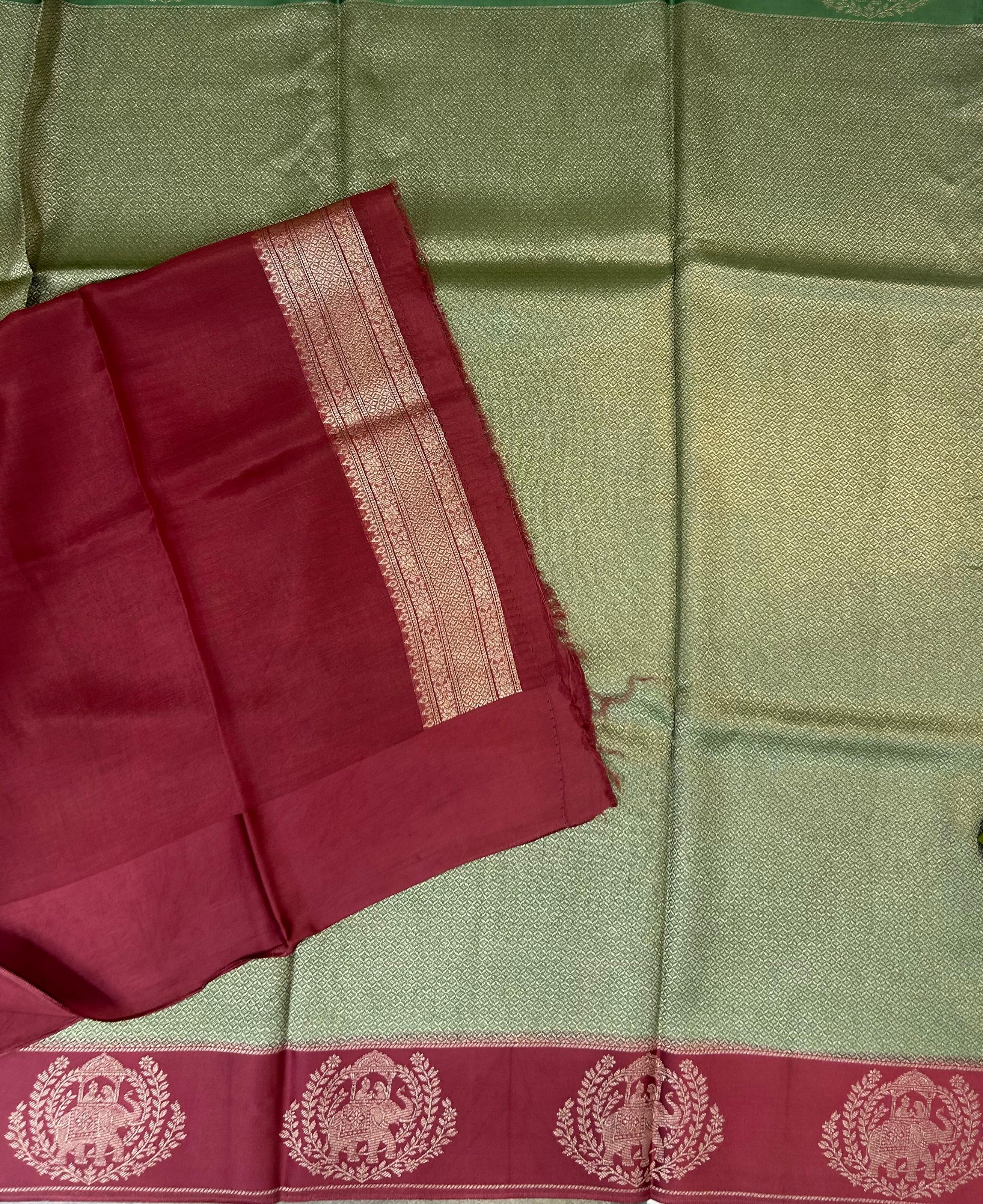 Green satin border brocade semi tissue 104 saree