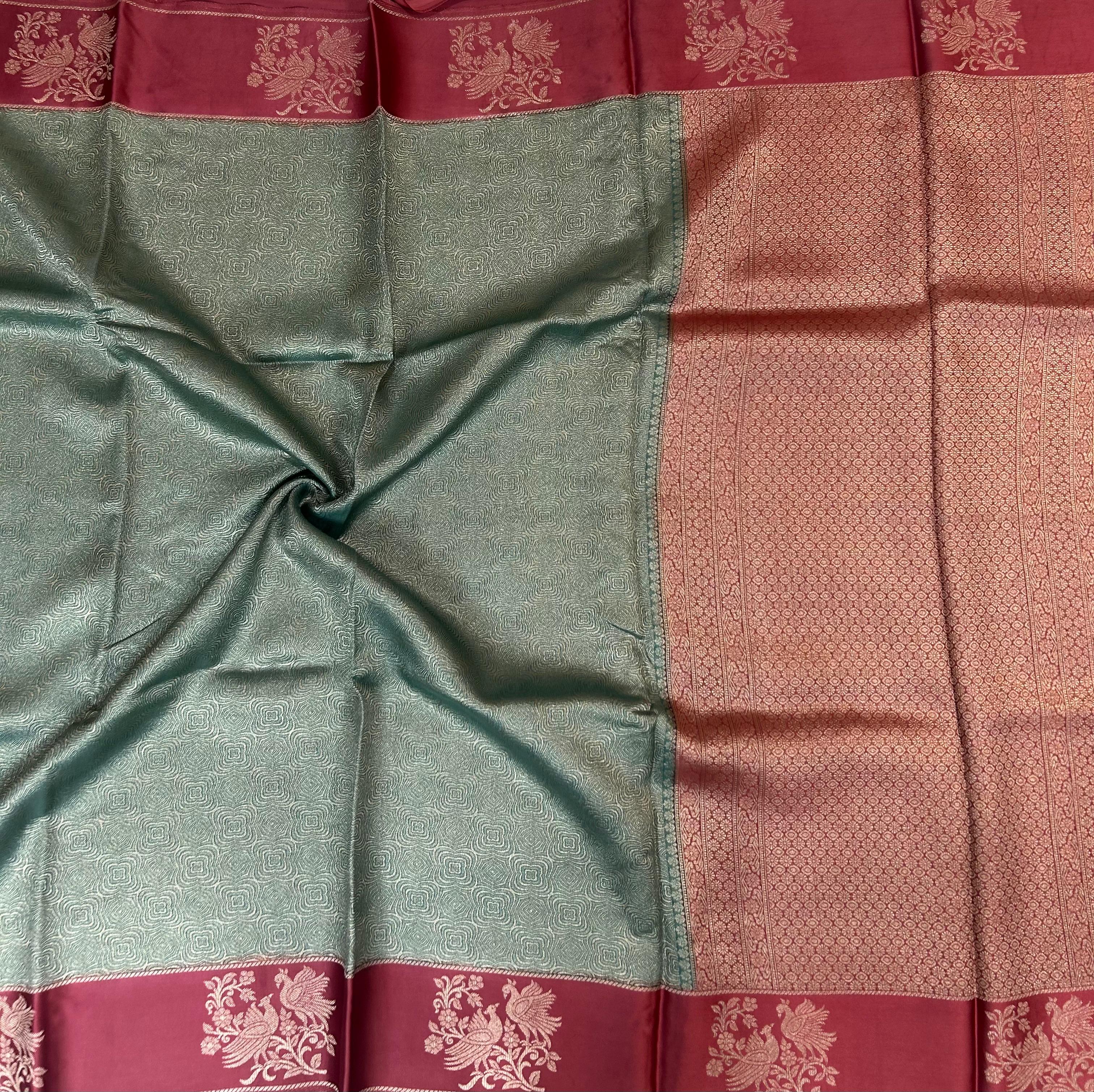 Pastel blue satin border brocade semi tissue 104 saree