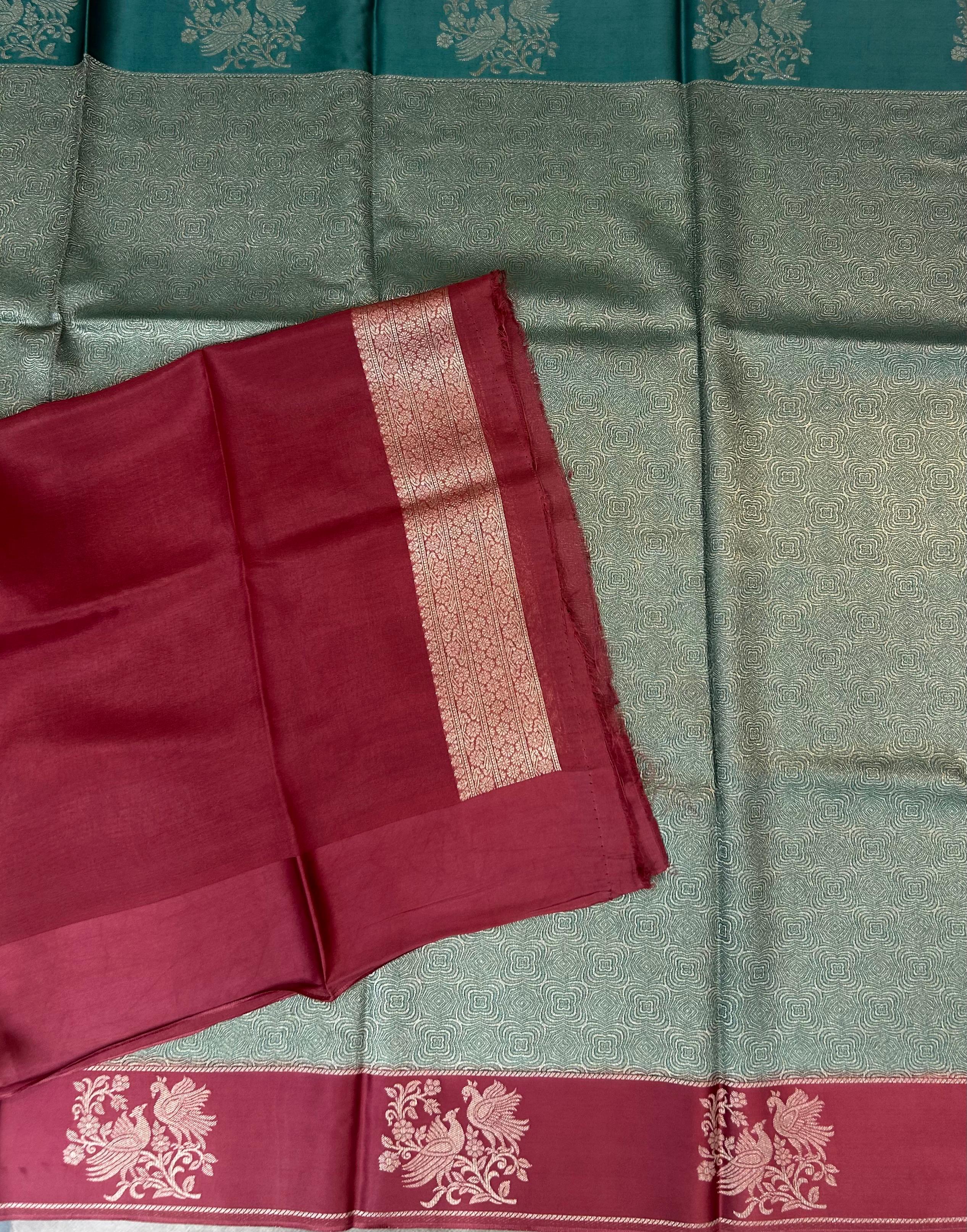 Pastel blue satin border brocade semi tissue 104 saree