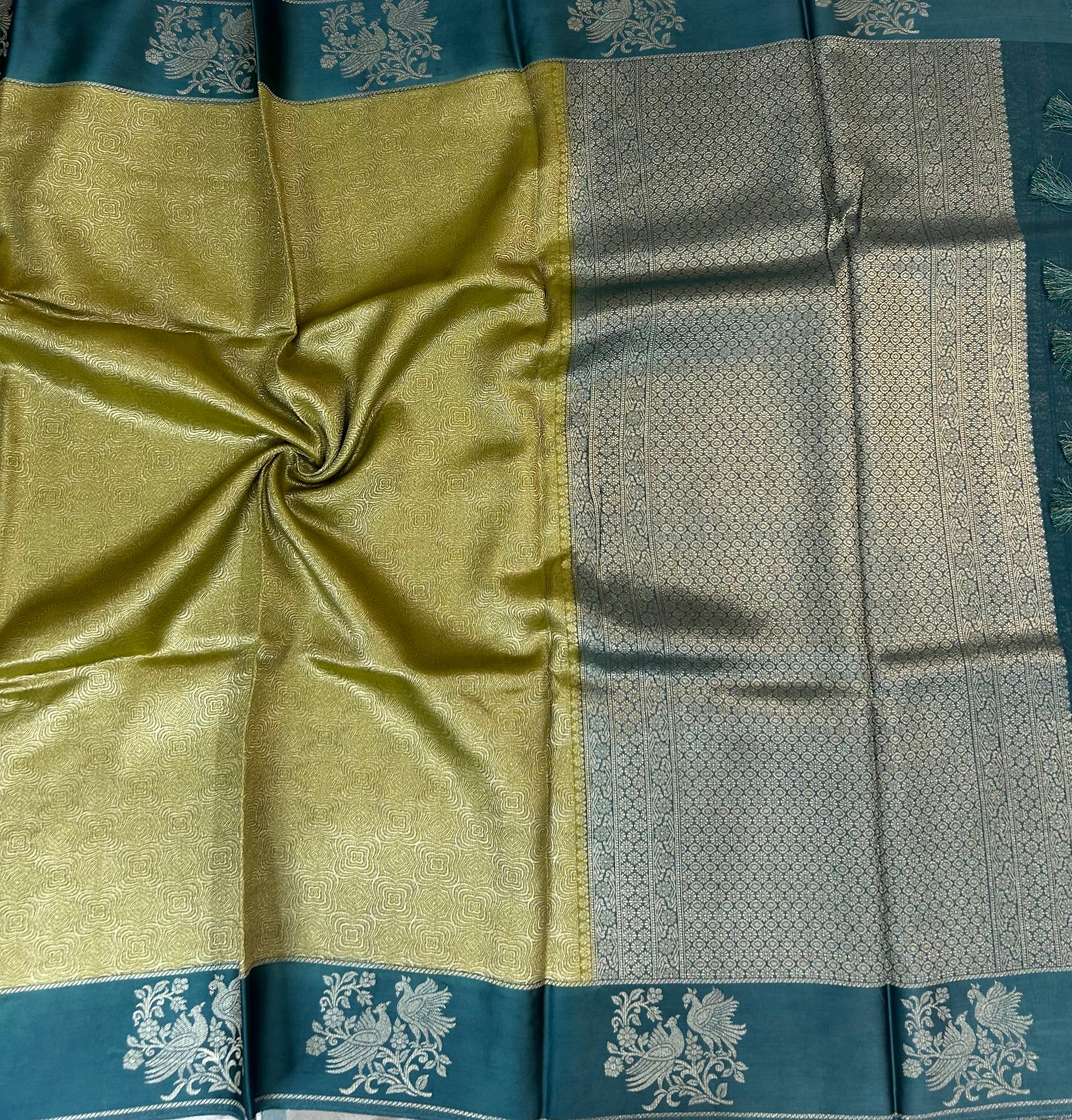 Mehendi green satin border brocade semi tissue 104 saree