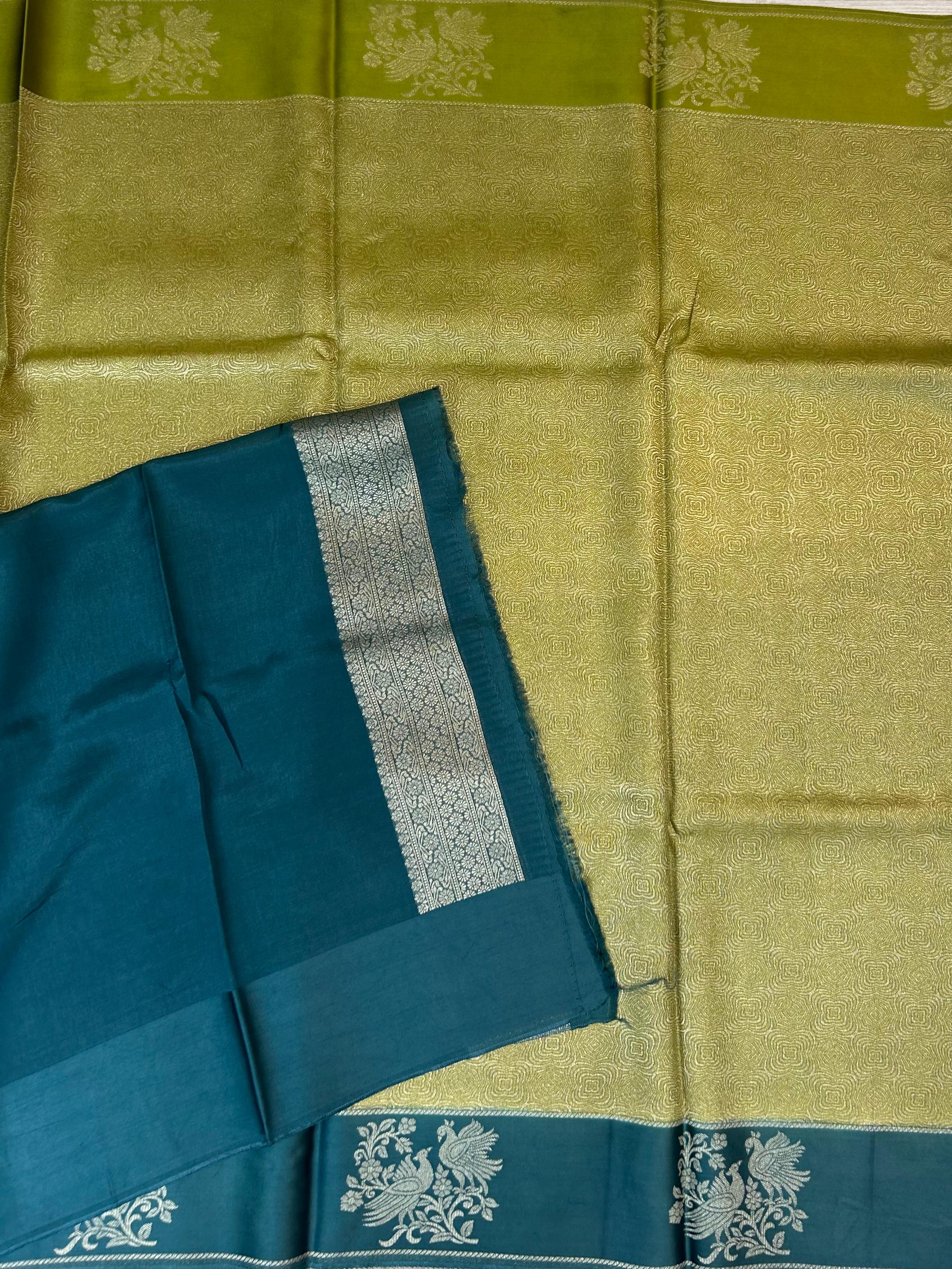 Mehendi green satin border brocade semi tissue 104 saree