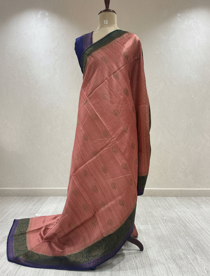 Peach small butta pure tussar crepe 104 silk saree