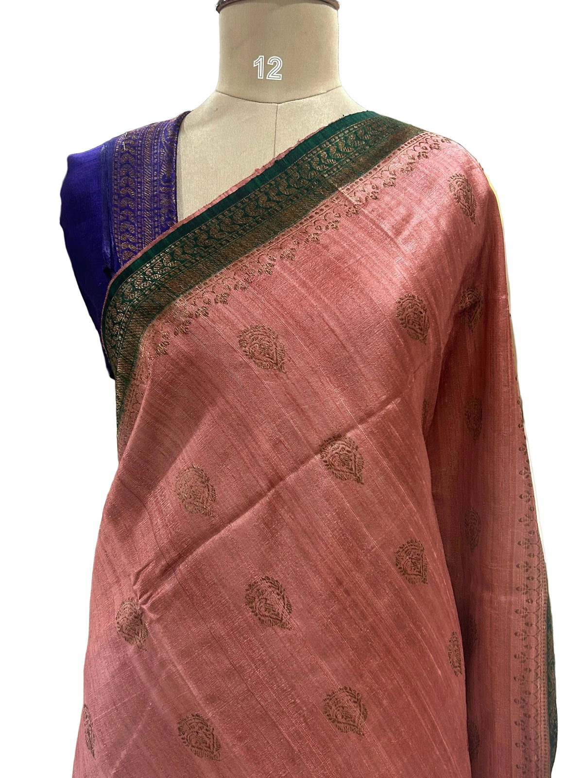 Peach small butta pure tussar crepe 104 silk saree