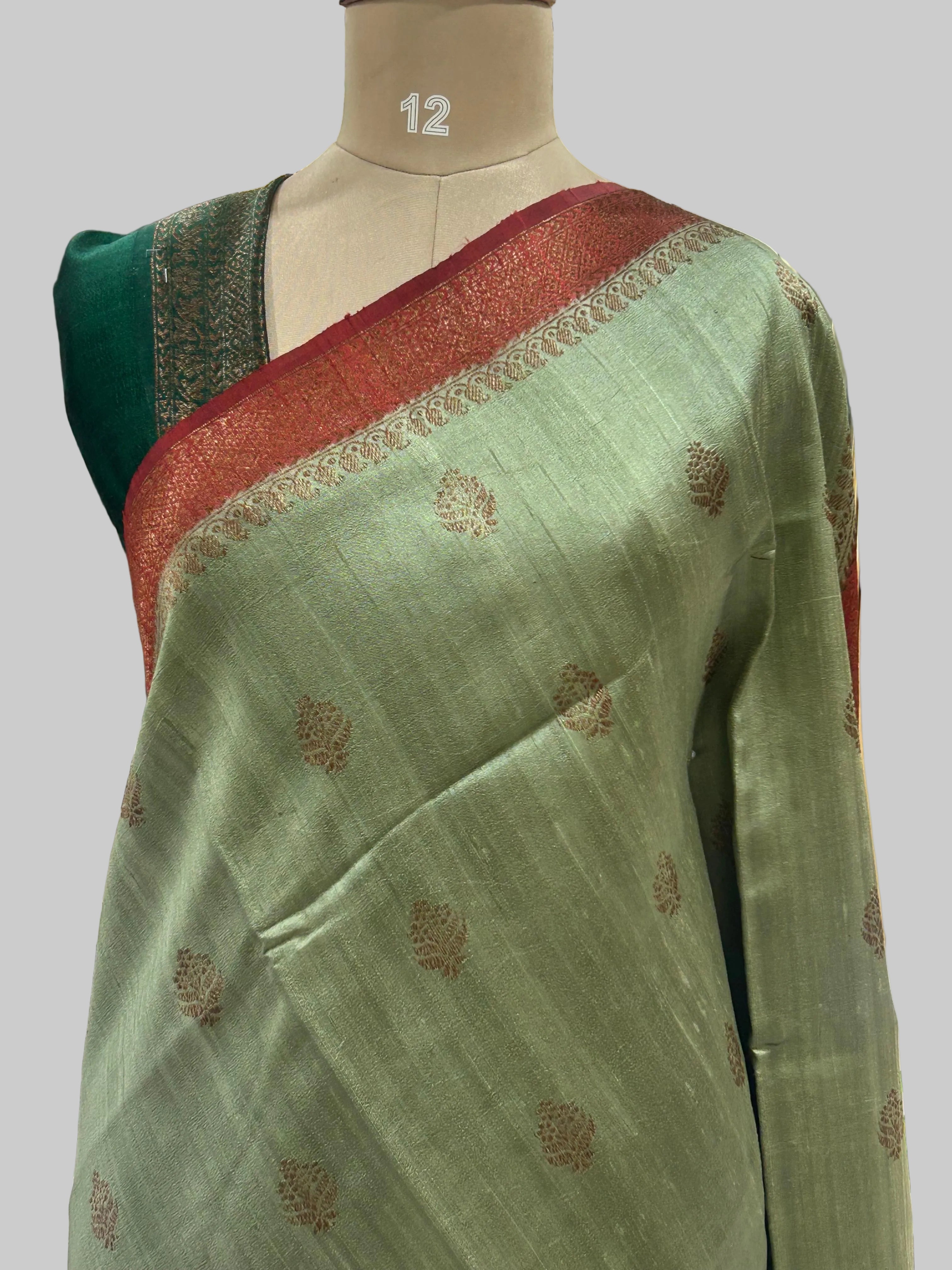 Pastel green small butta pure tussar crepe 104 silk saree