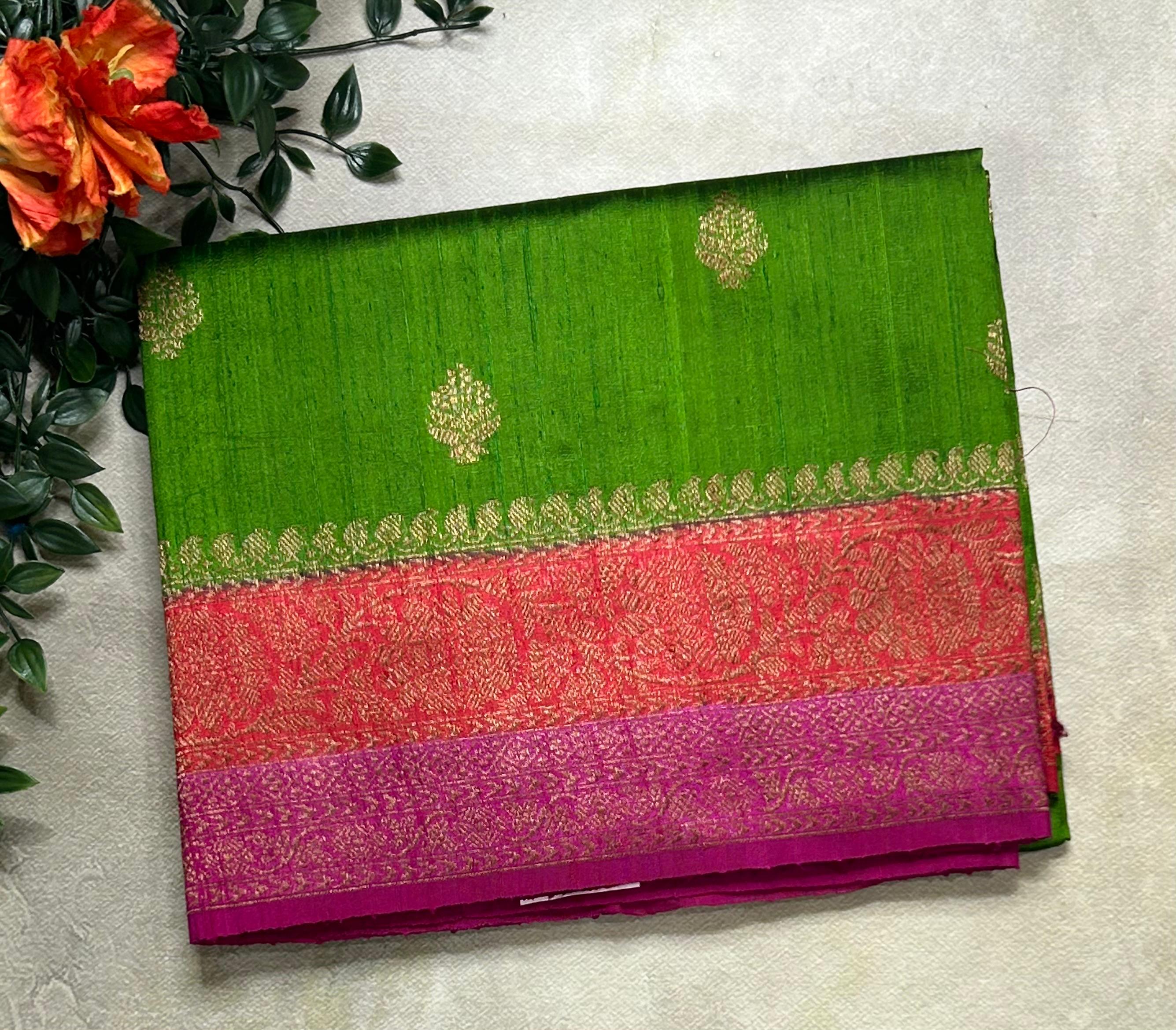 Green-2 small butta pure tussar crepe 104 silk saree
