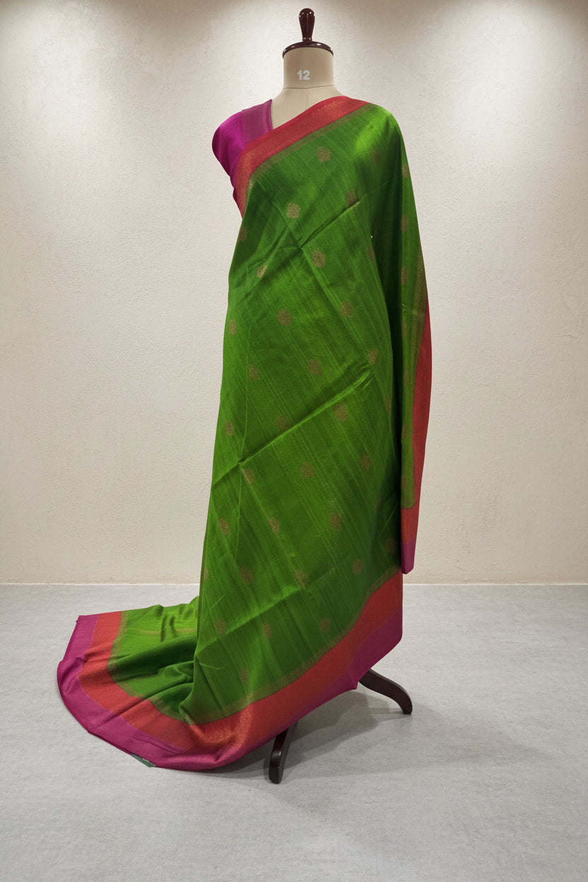 Green-2 small butta pure tussar crepe 104 silk saree