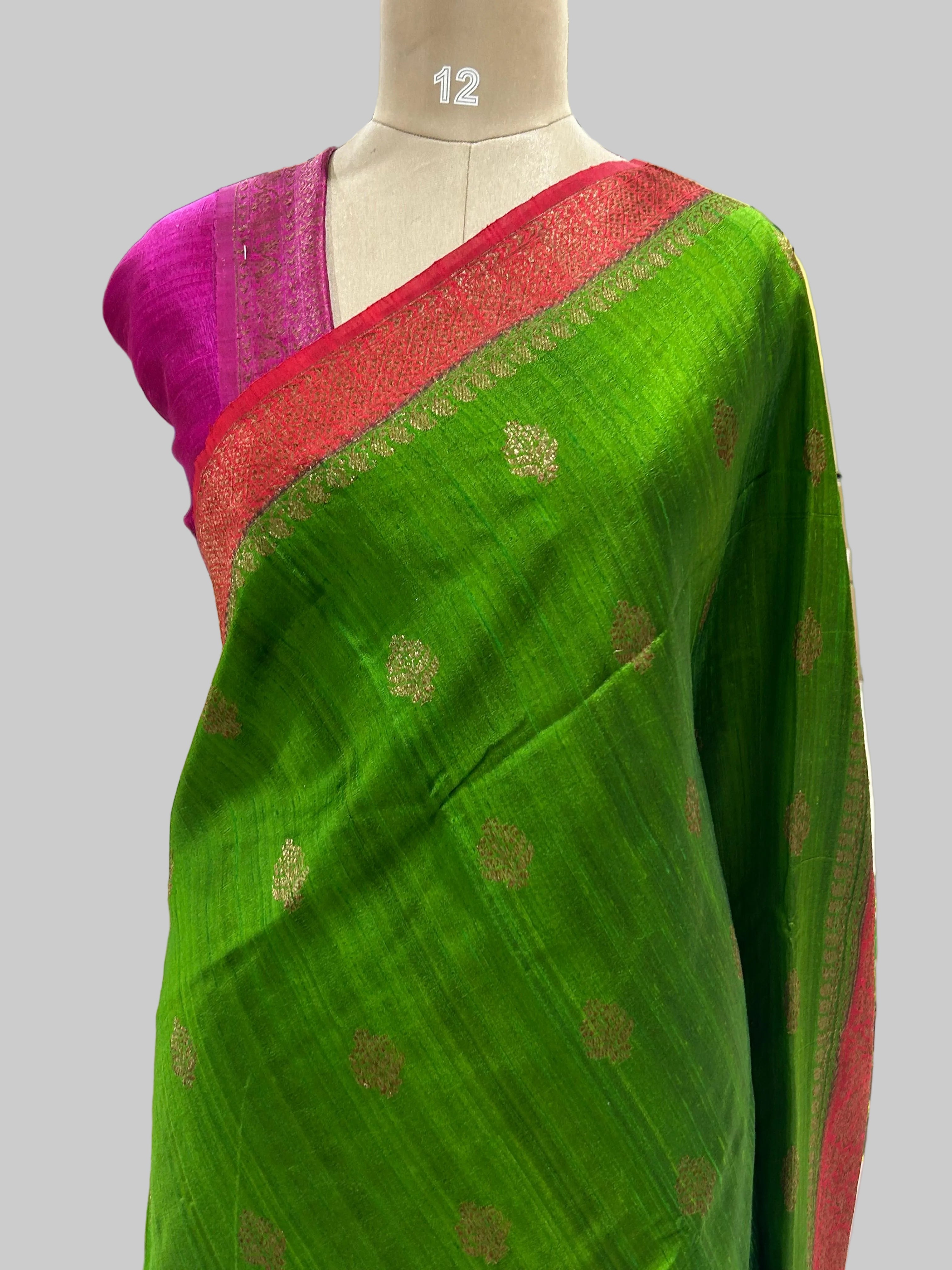 Green-2 small butta pure tussar crepe 104 silk saree