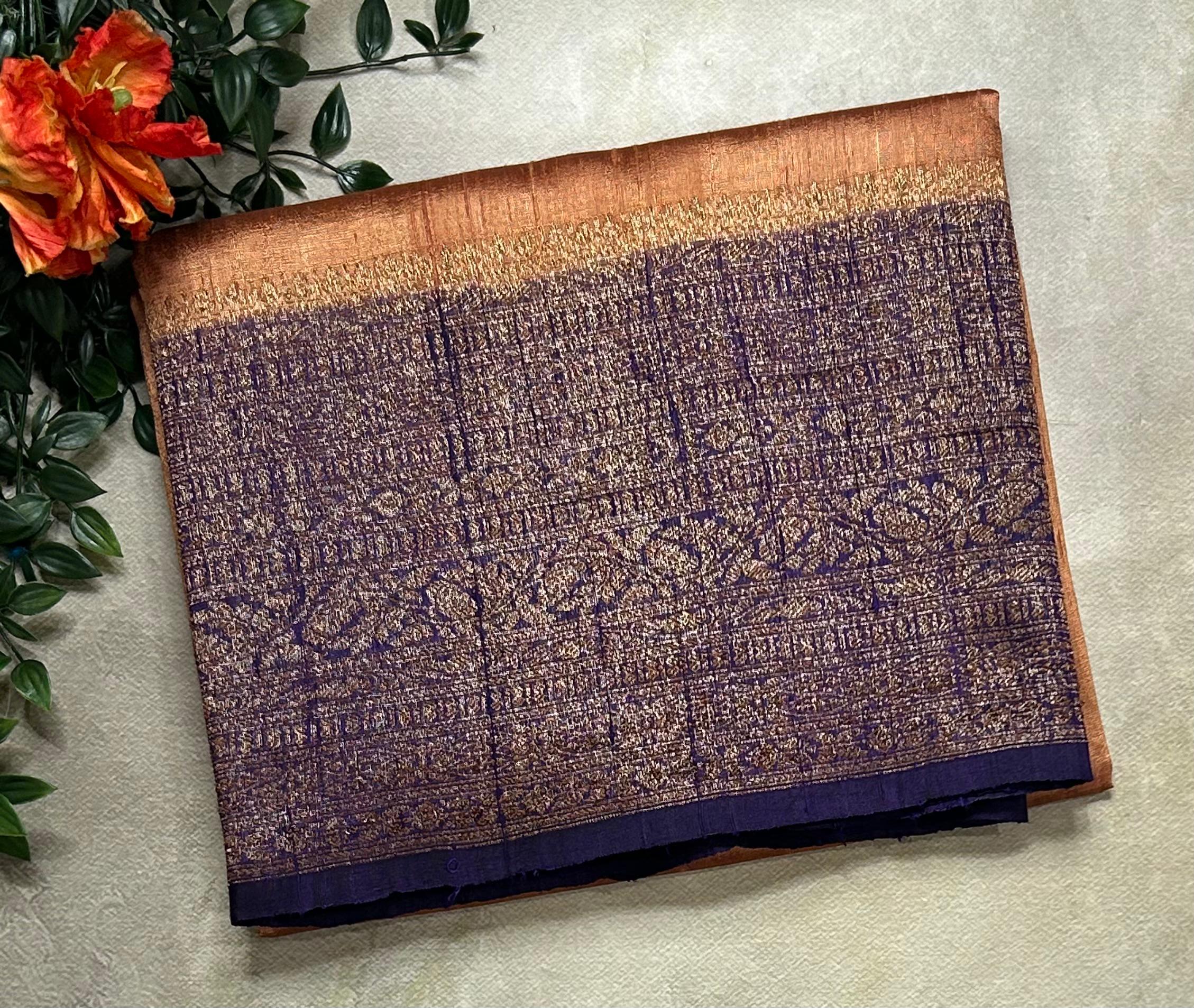 Dark peach small butta pure tussar crepe 104 silk saree