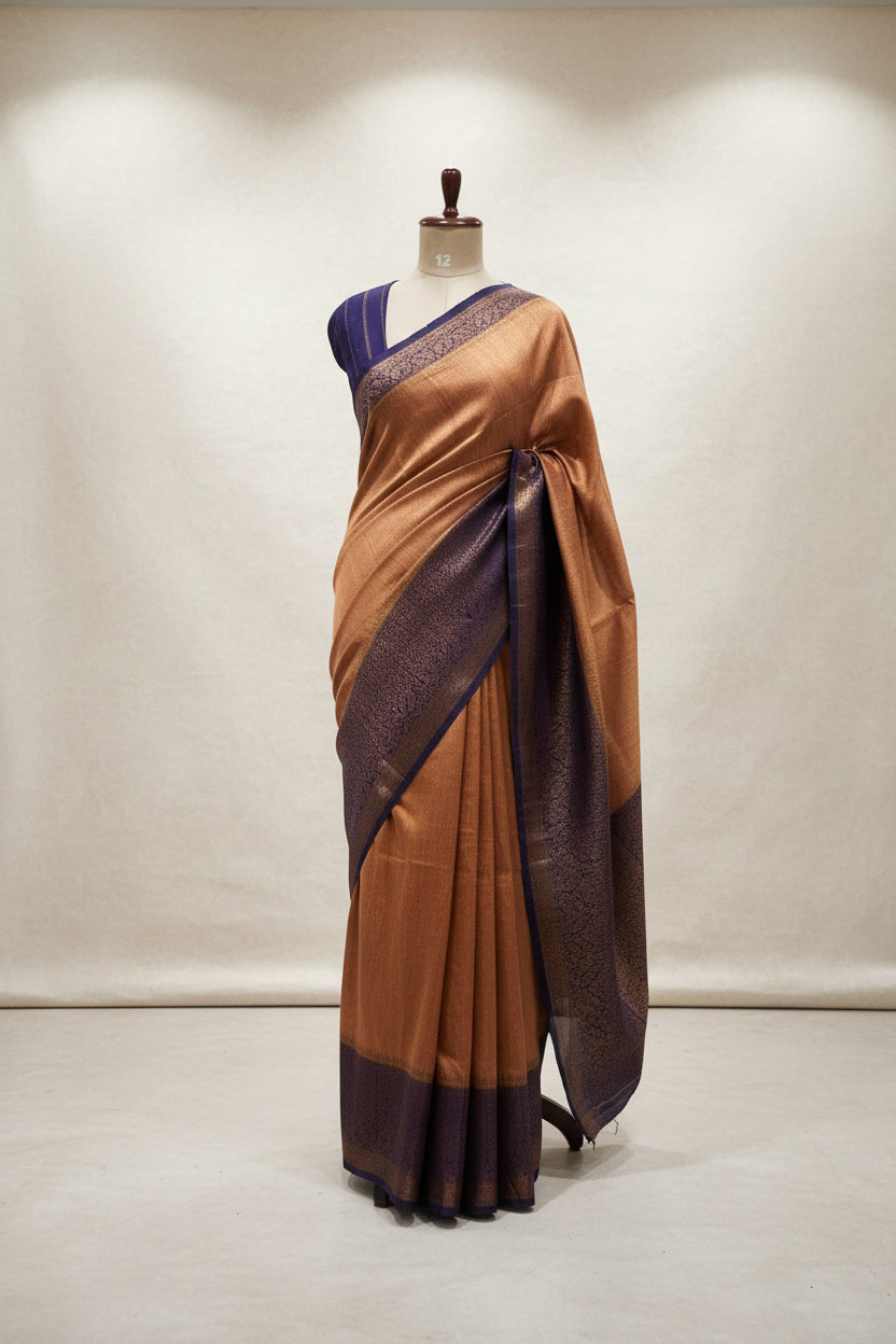 Dark peach small butta pure tussar crepe 104 silk saree