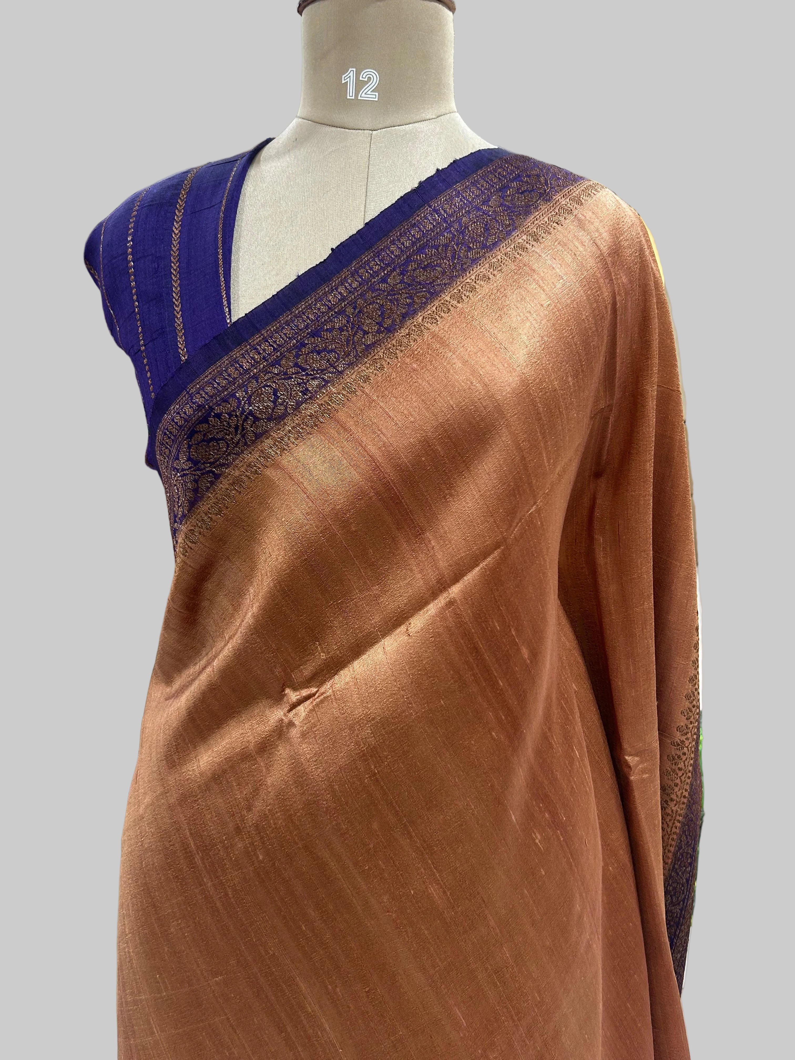 Dark peach small butta pure tussar crepe 104 silk saree