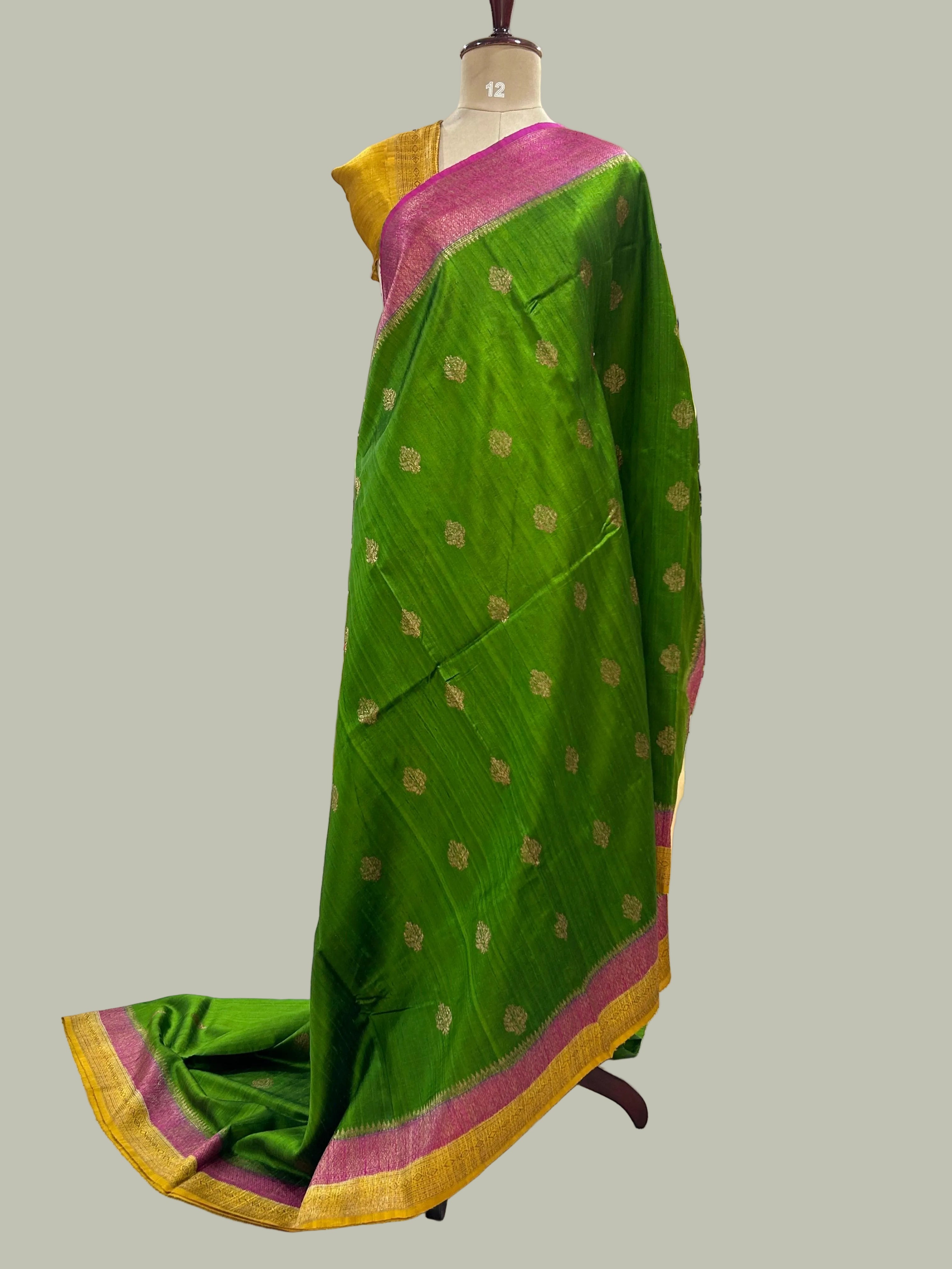 Green-3 small butta pure tussar crepe 104 silk saree
