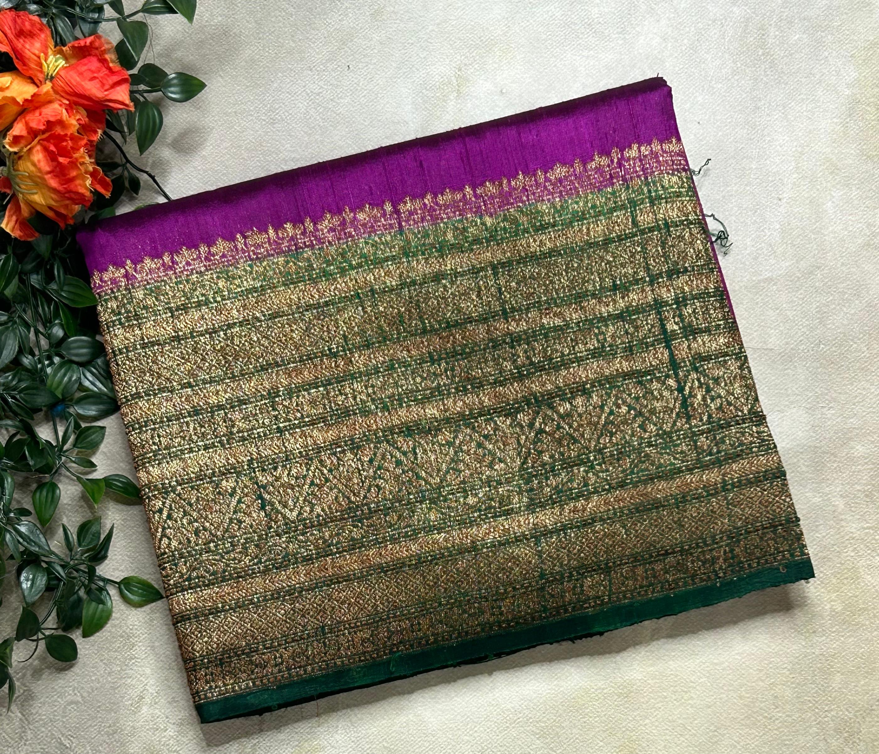 Purple small butta pure tussar crepe 104 silk saree