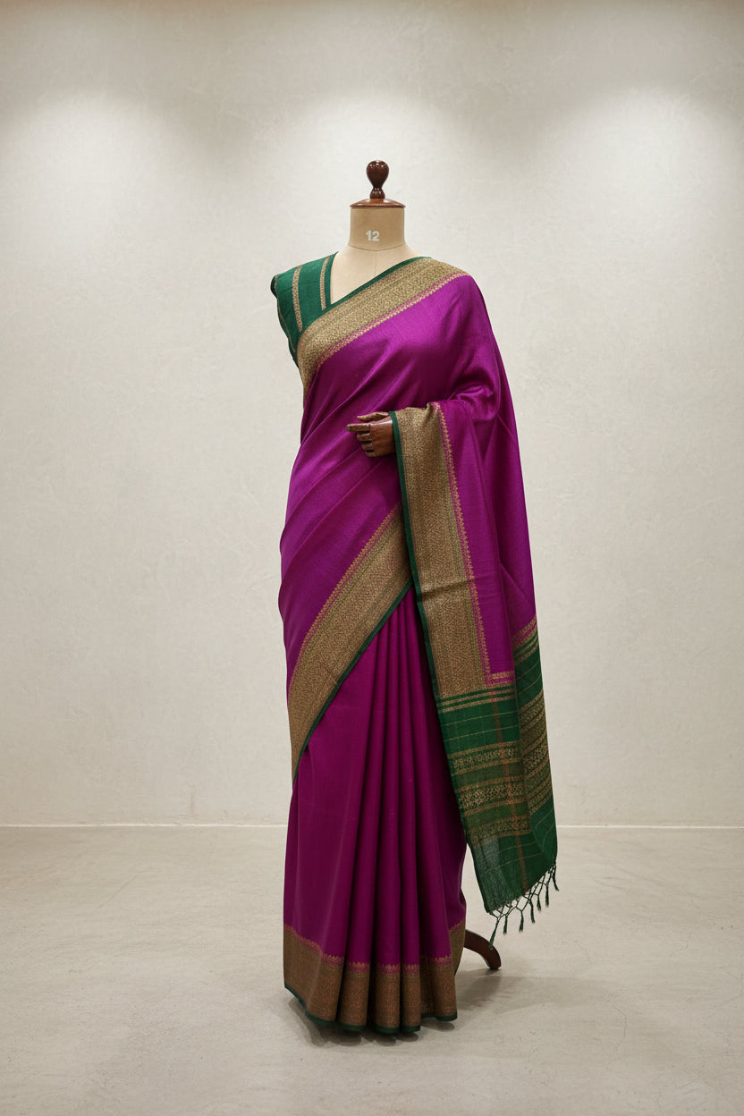 Purple small butta pure tussar crepe 104 silk saree